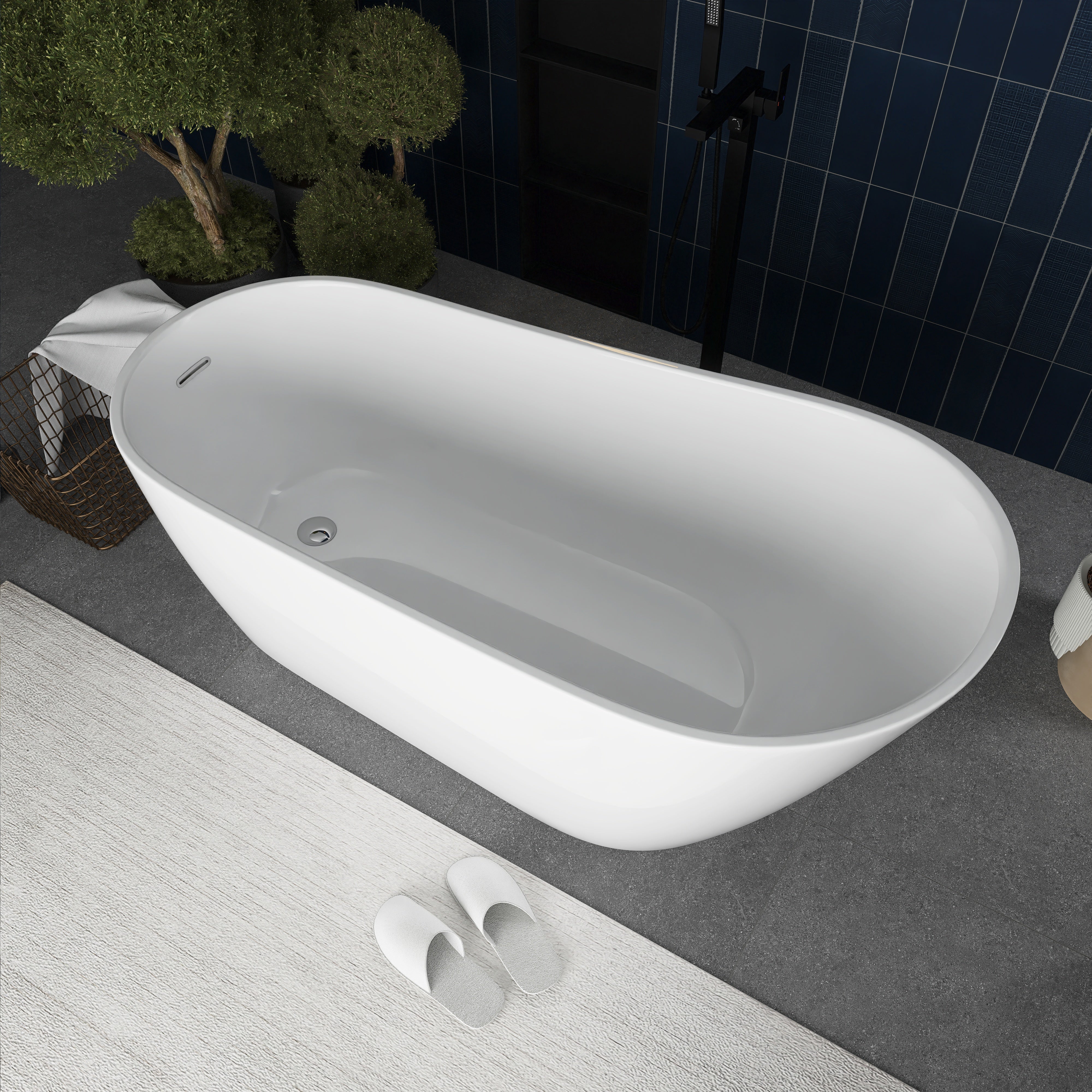 55"/59"/63" Acrylic Single Slipper Freestanding Soaking Bathtub in White