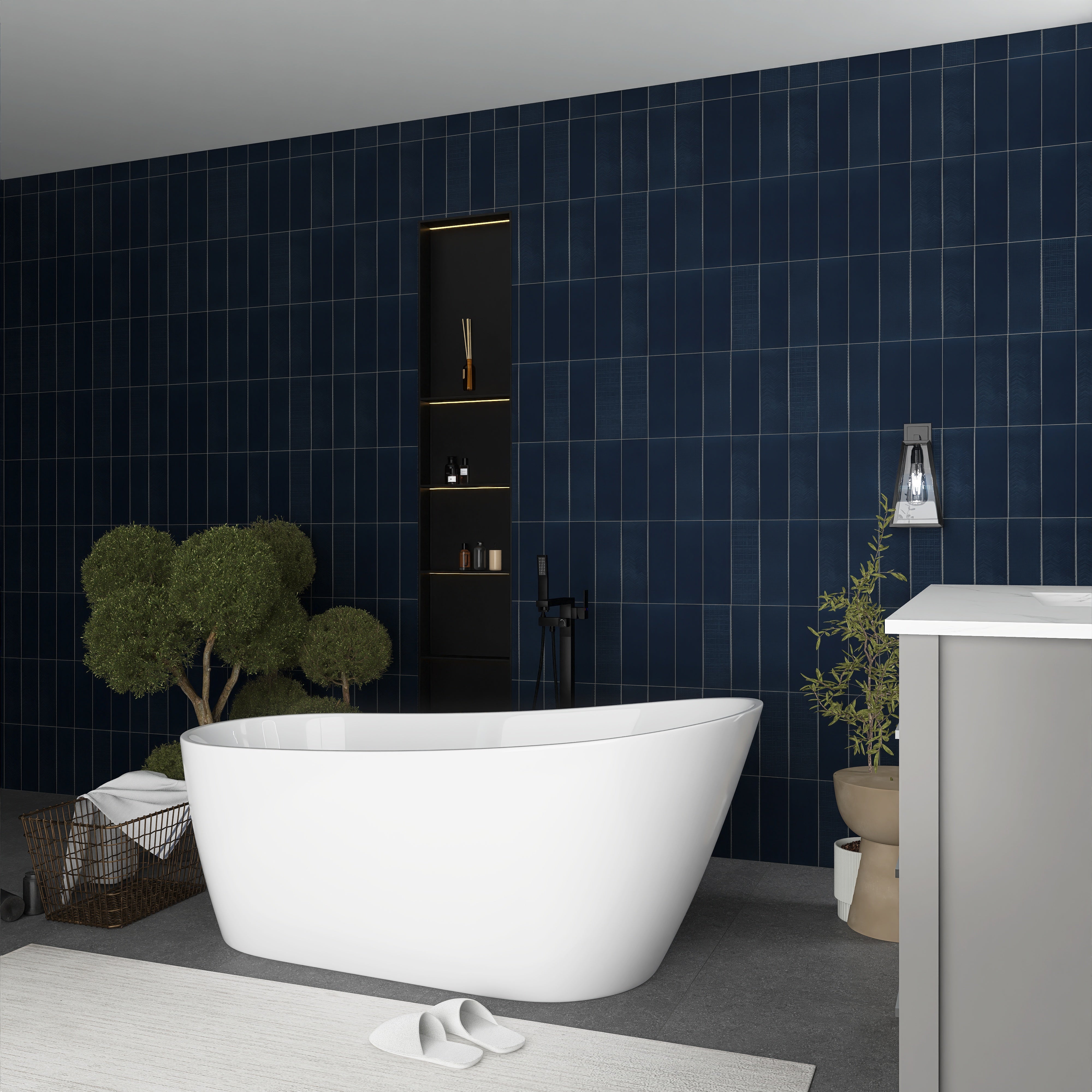55"/59"/63" Acrylic Single Slipper Freestanding Soaking Bathtub in White