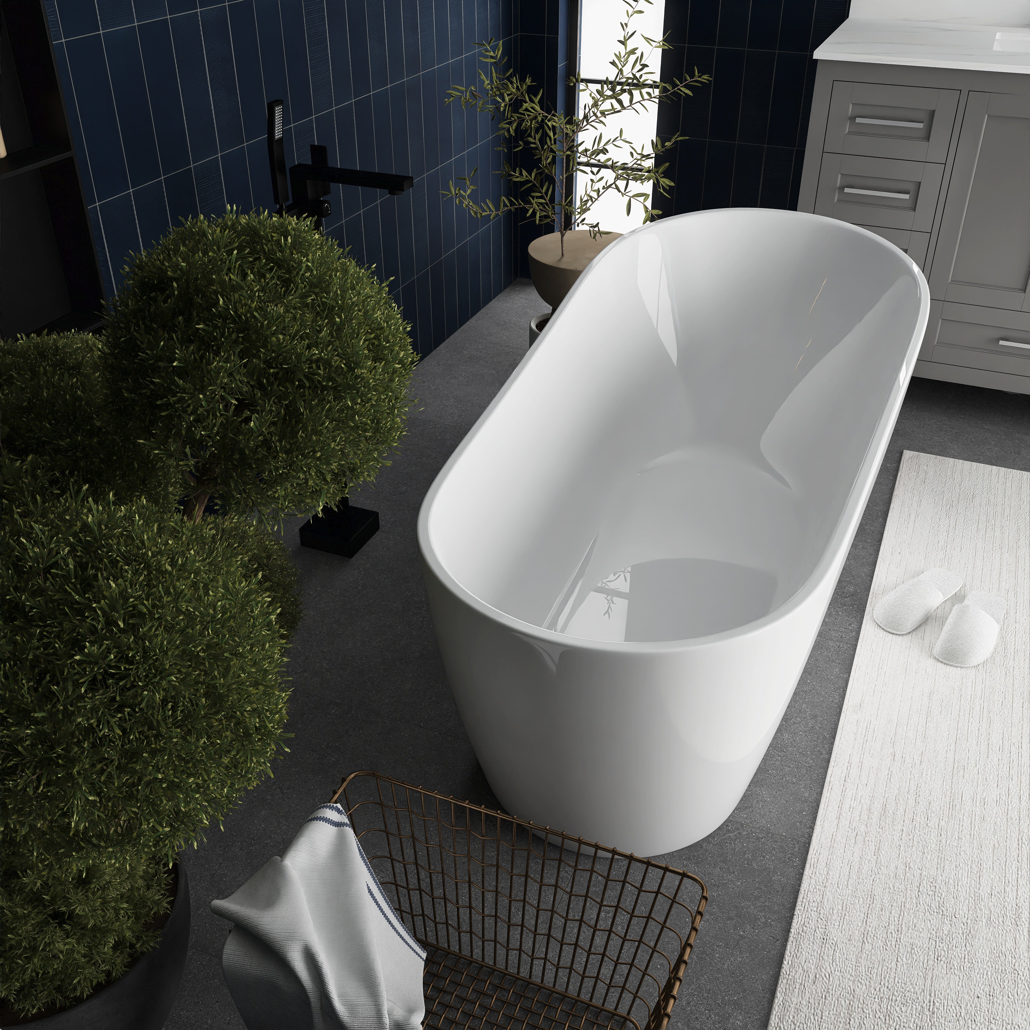 55"/59"/63" Acrylic Single Slipper Freestanding Soaking Bathtub in White
