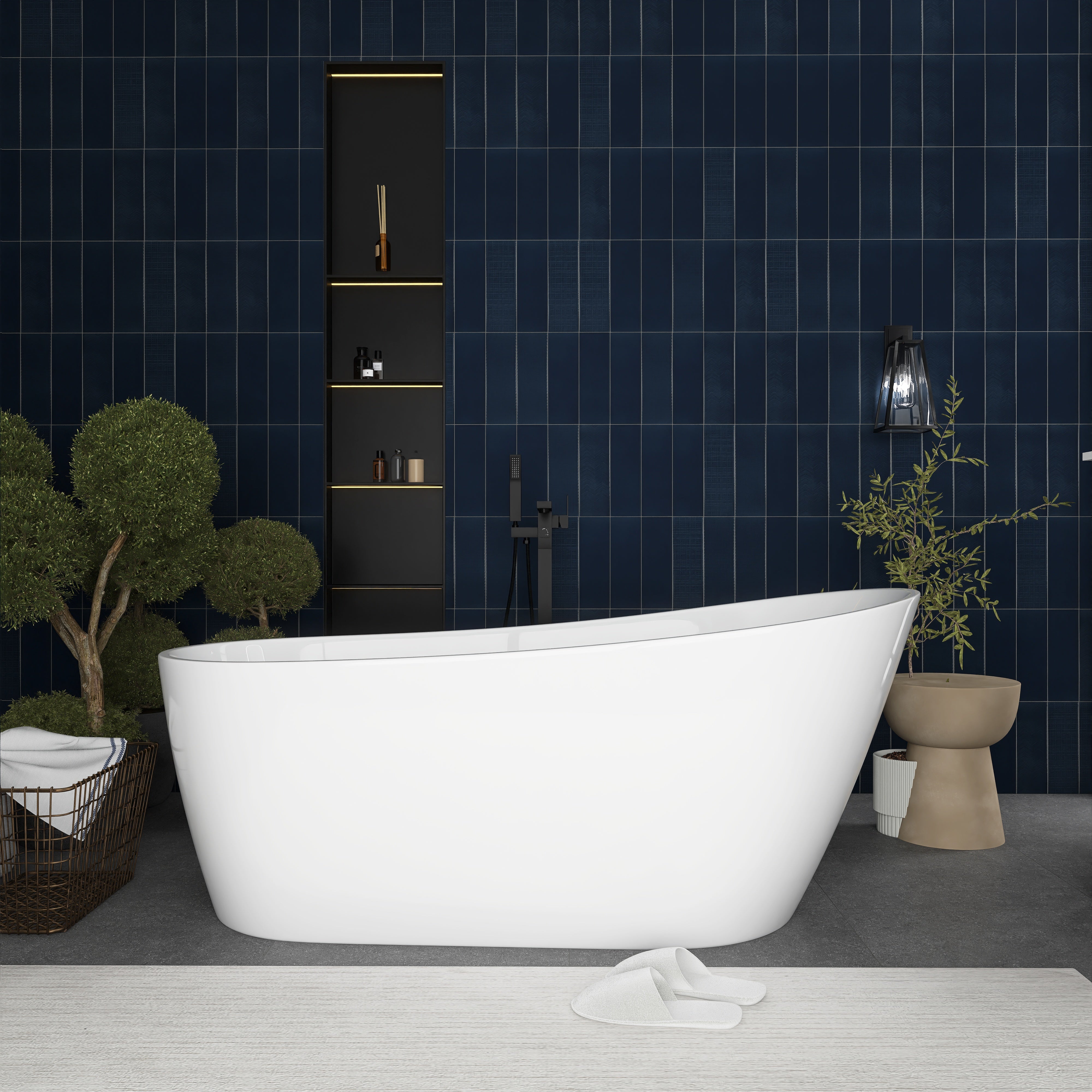 55"/59"/63" Acrylic Single Slipper Freestanding Soaking Bathtub in White