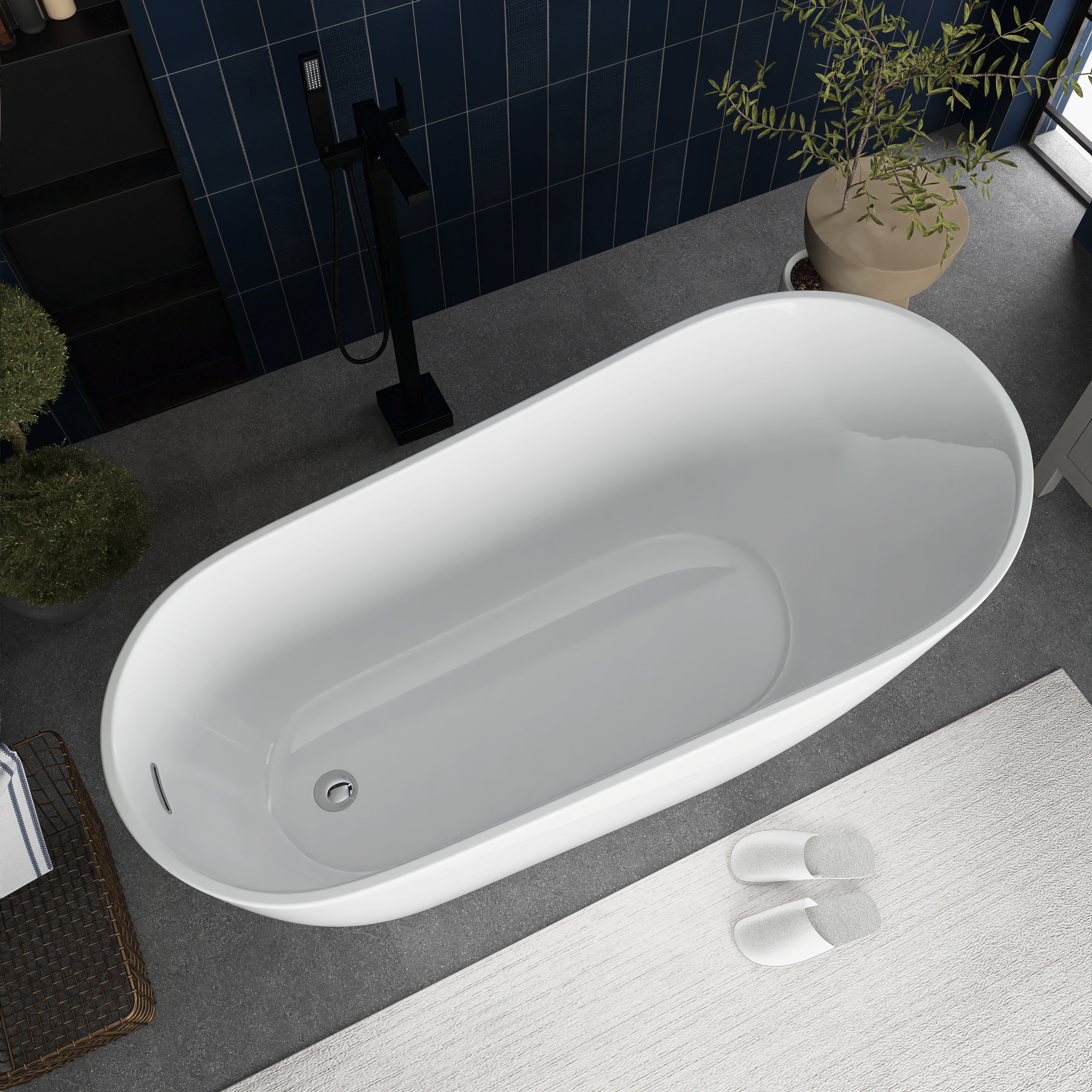 55"/59"/63" Acrylic Single Slipper Freestanding Soaking Bathtub in White
