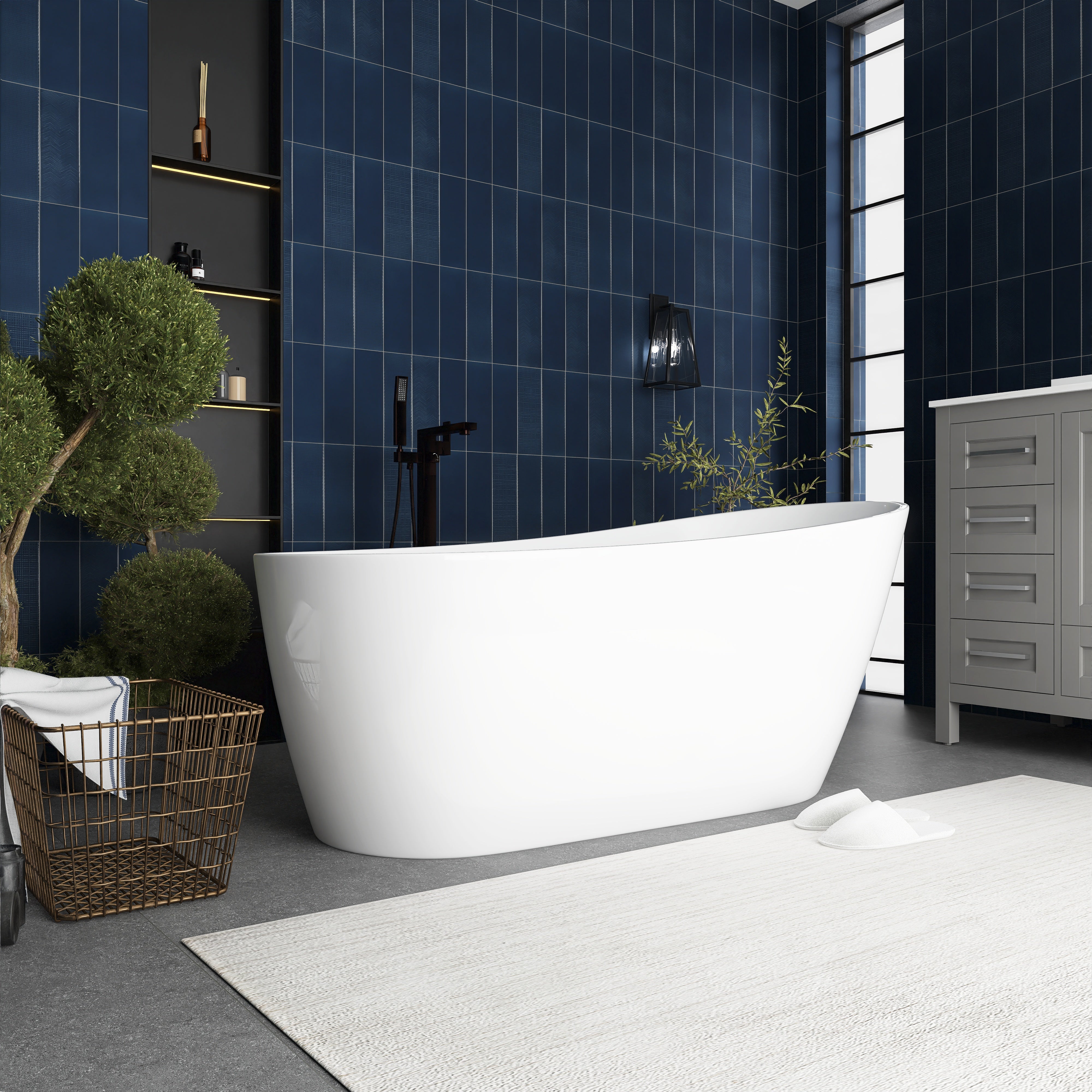 55"/59"/63" Acrylic Single Slipper Freestanding Soaking Bathtub in White