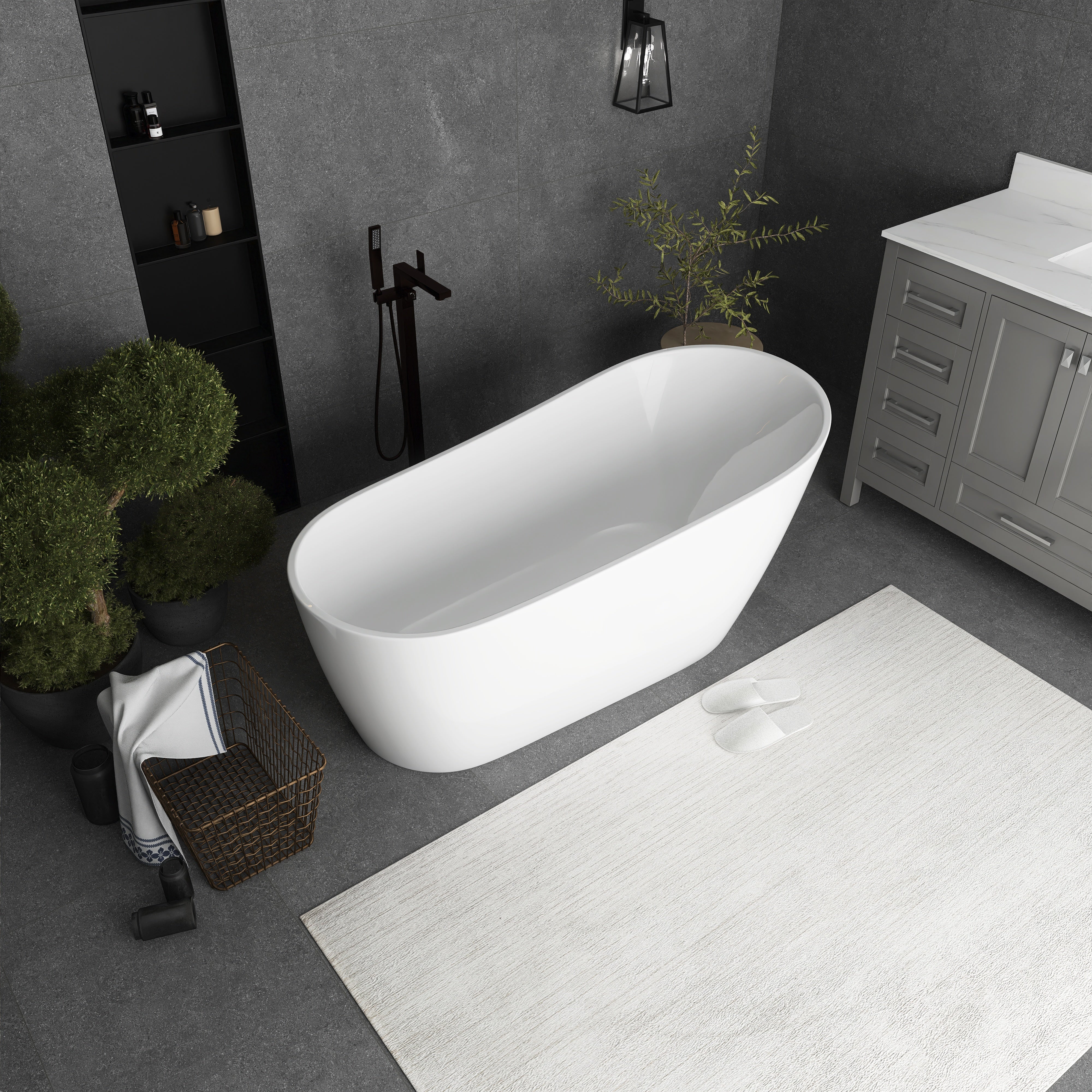 55"/59"/63" Acrylic Single Slipper Freestanding Soaking Bathtub in White