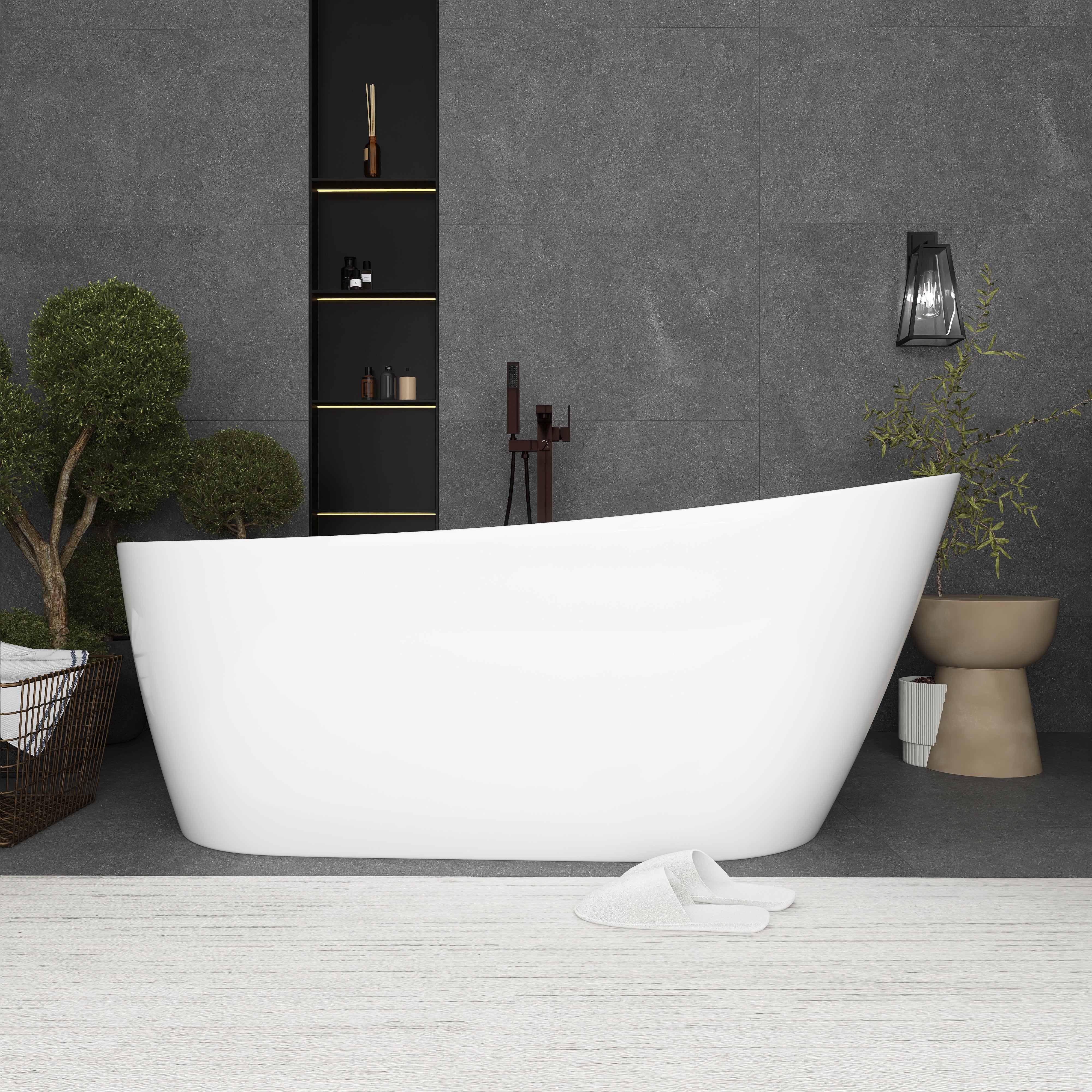 55"/59"/63" Acrylic Single Slipper Freestanding Soaking Bathtub in White
