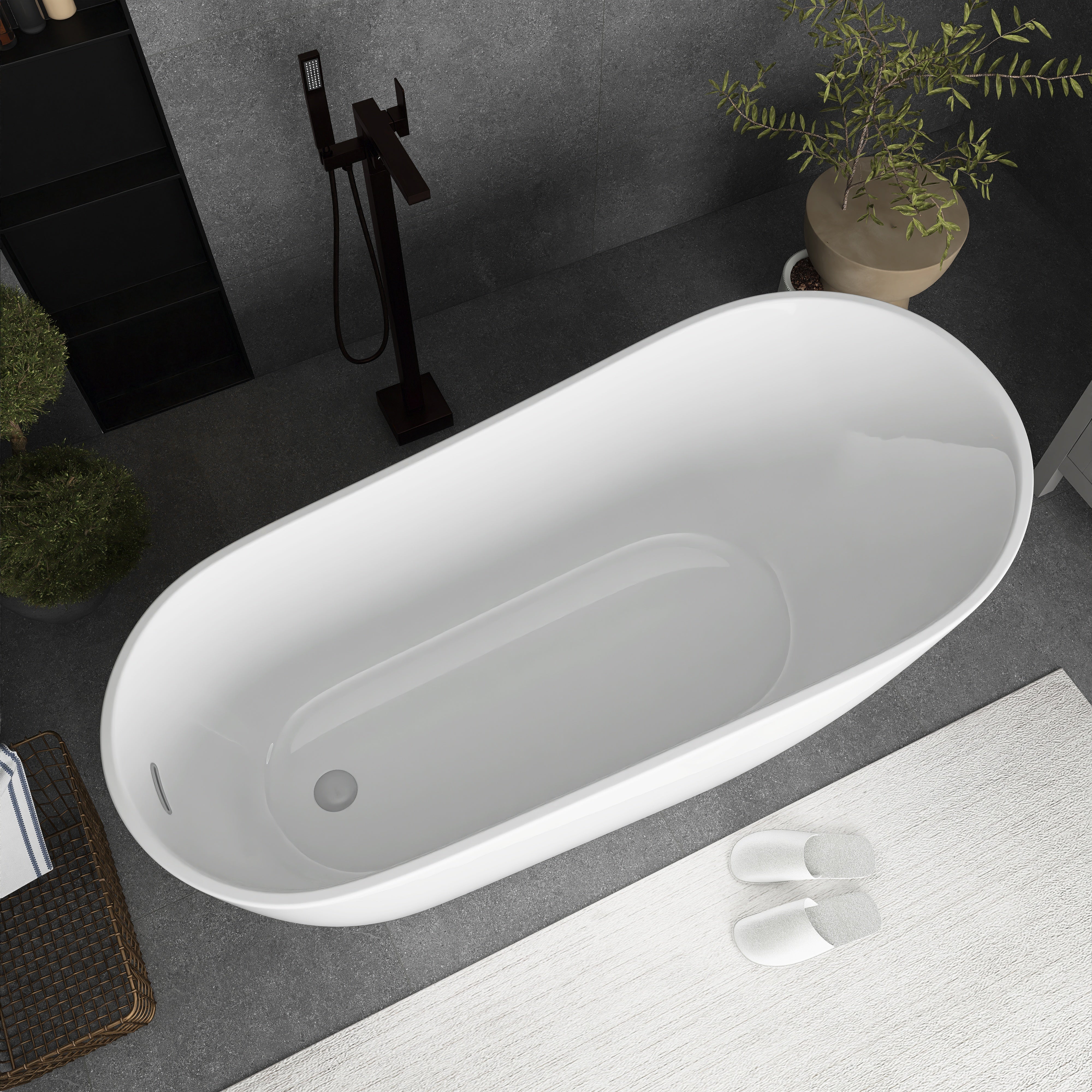 55"/59"/63" Acrylic Single Slipper Freestanding Soaking Bathtub in White