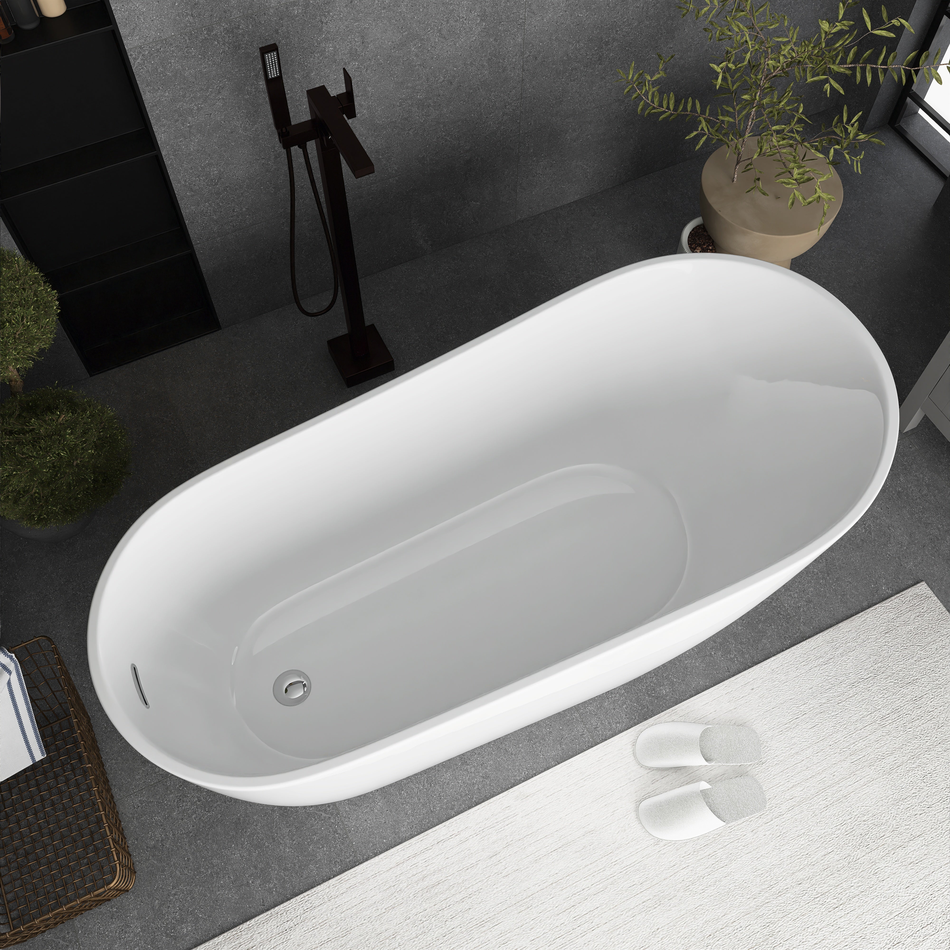 55"/59"/63" Acrylic Single Slipper Freestanding Soaking Bathtub in White