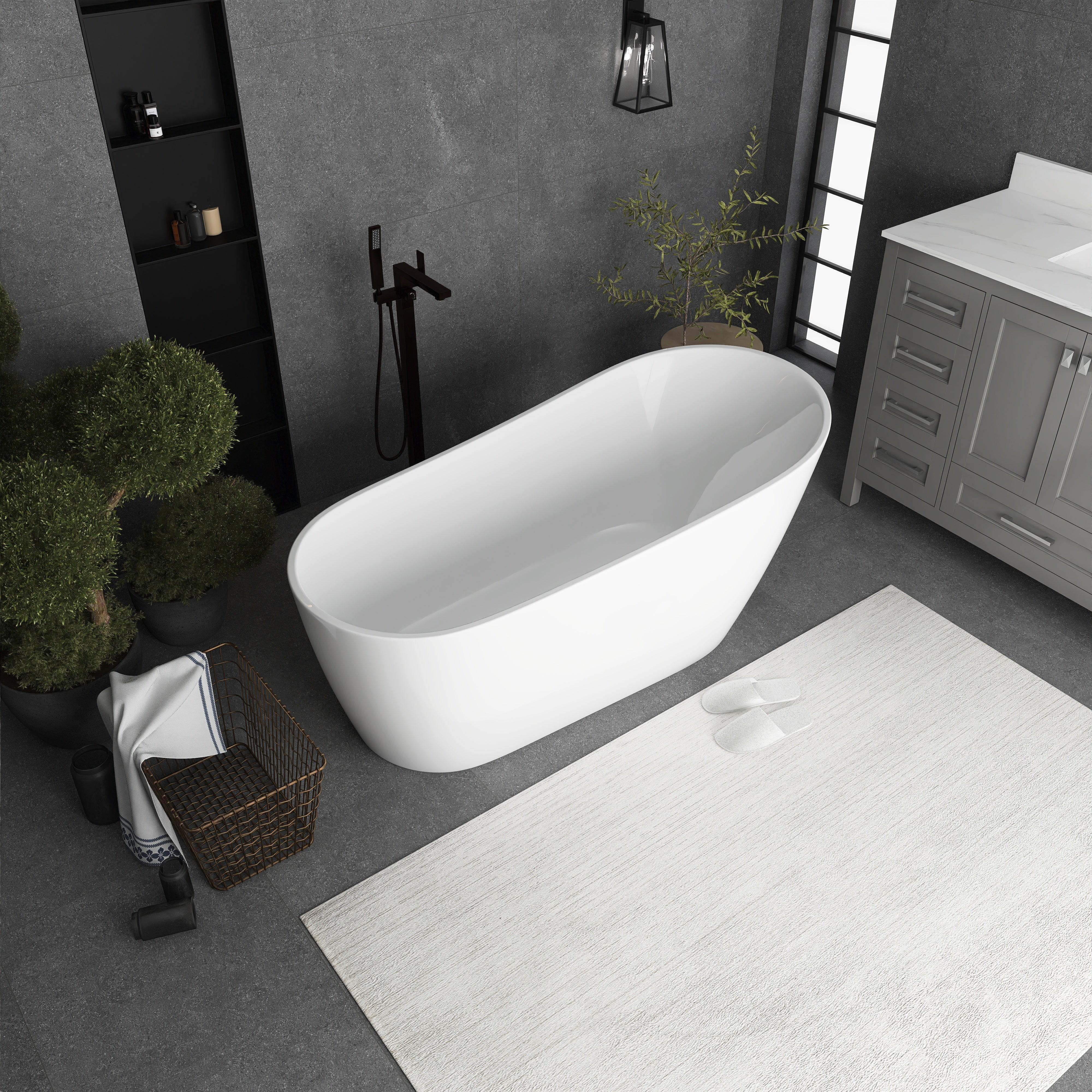 55"/59"/63" Acrylic Single Slipper Freestanding Soaking Bathtub in White