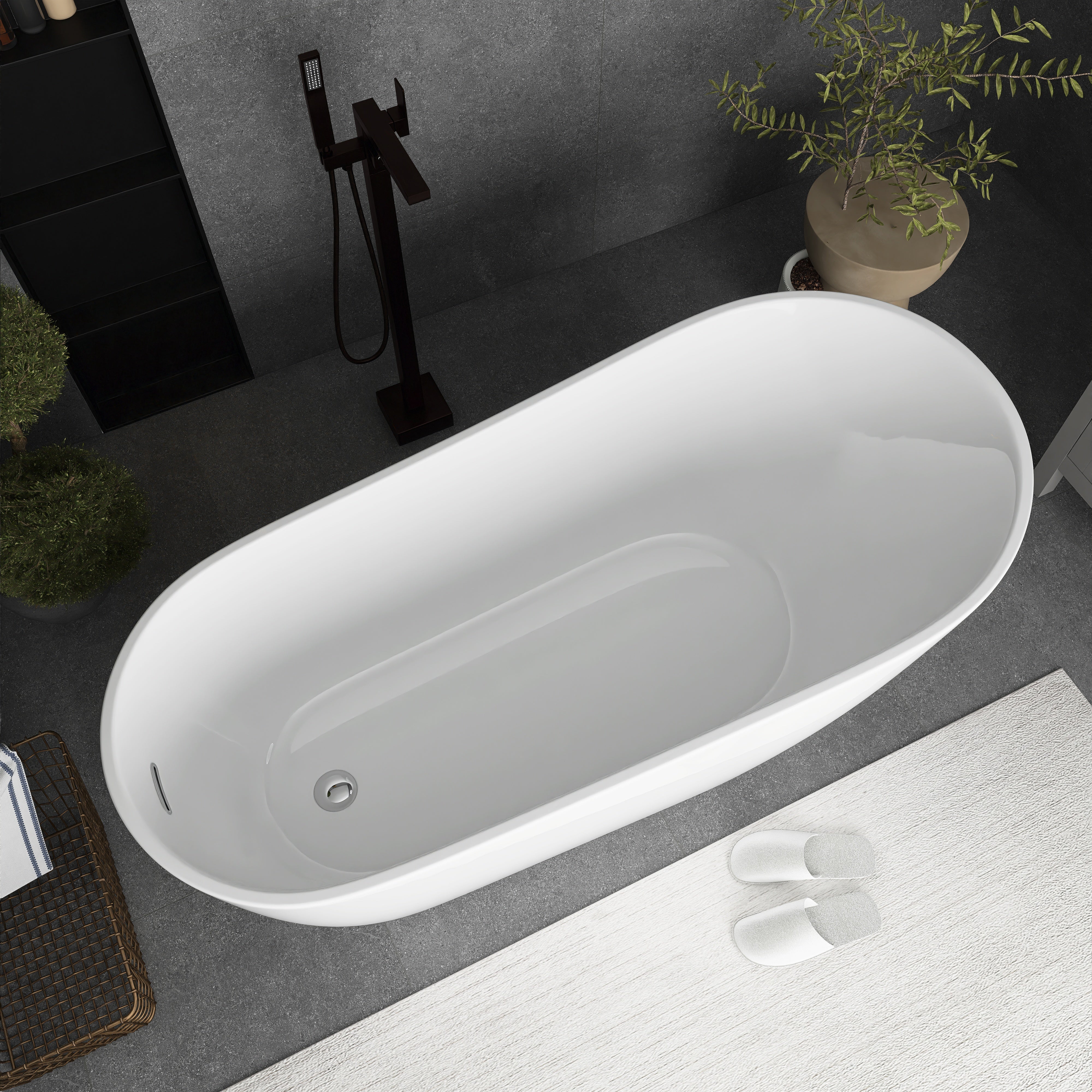 55"/59"/63" Acrylic Single Slipper Freestanding Soaking Bathtub in White