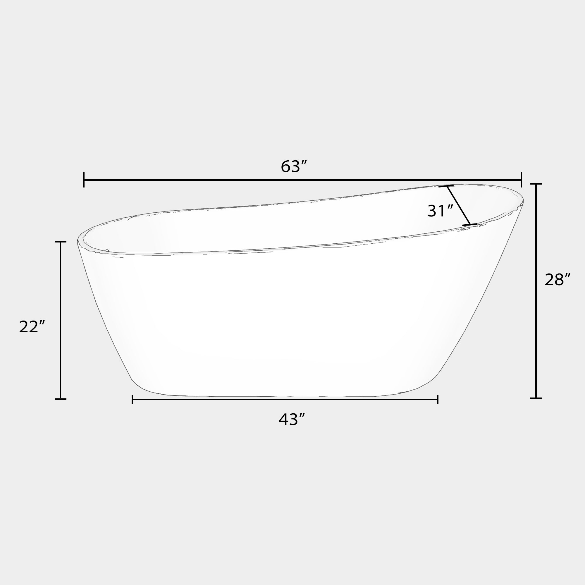 55"/59"/63" Acrylic Single Slipper Freestanding Soaking Bathtub in White
