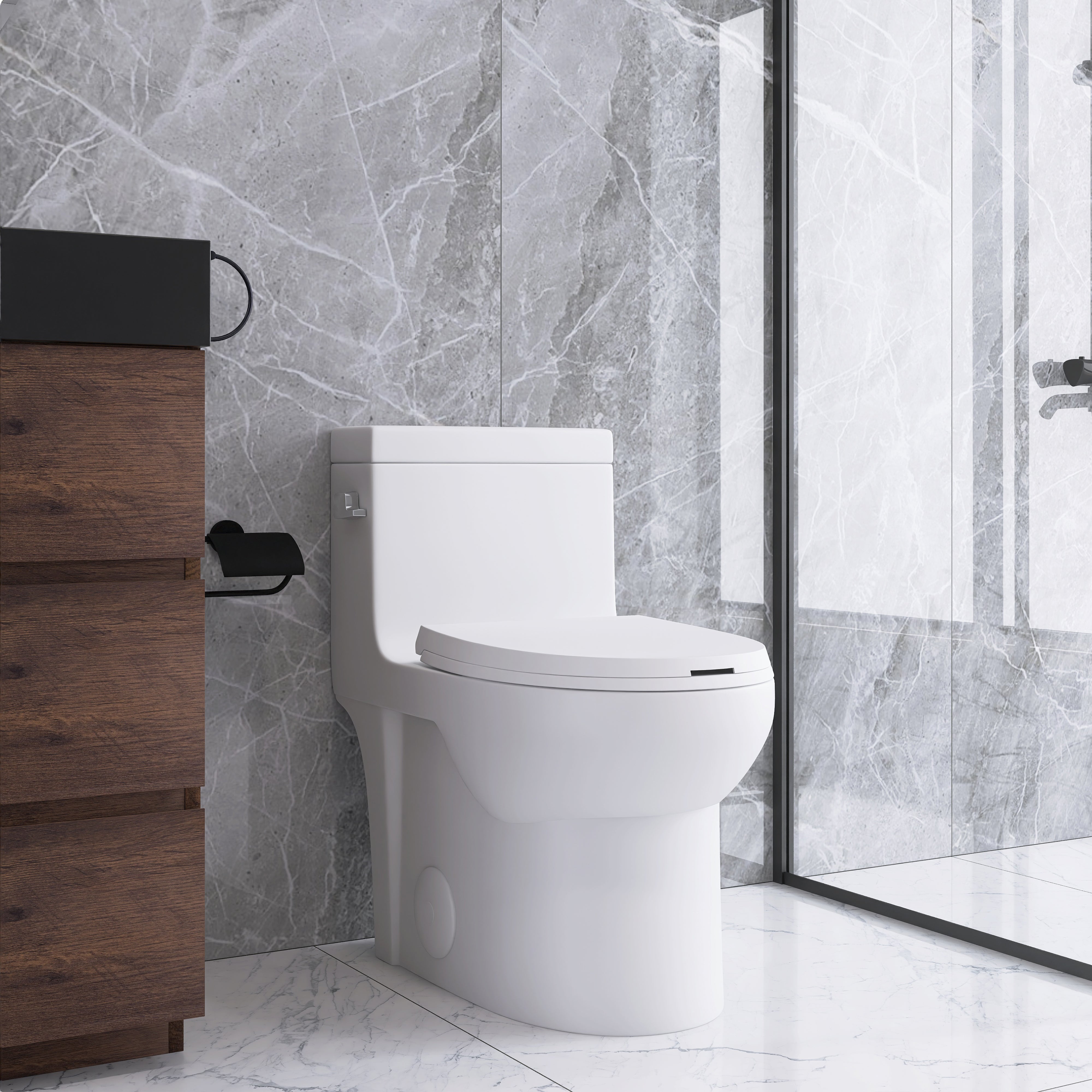 15 5/8 Inch One-piece 1.1/1.6 GPF Dual Flush Elongated Toilet with Soft-Close Seat