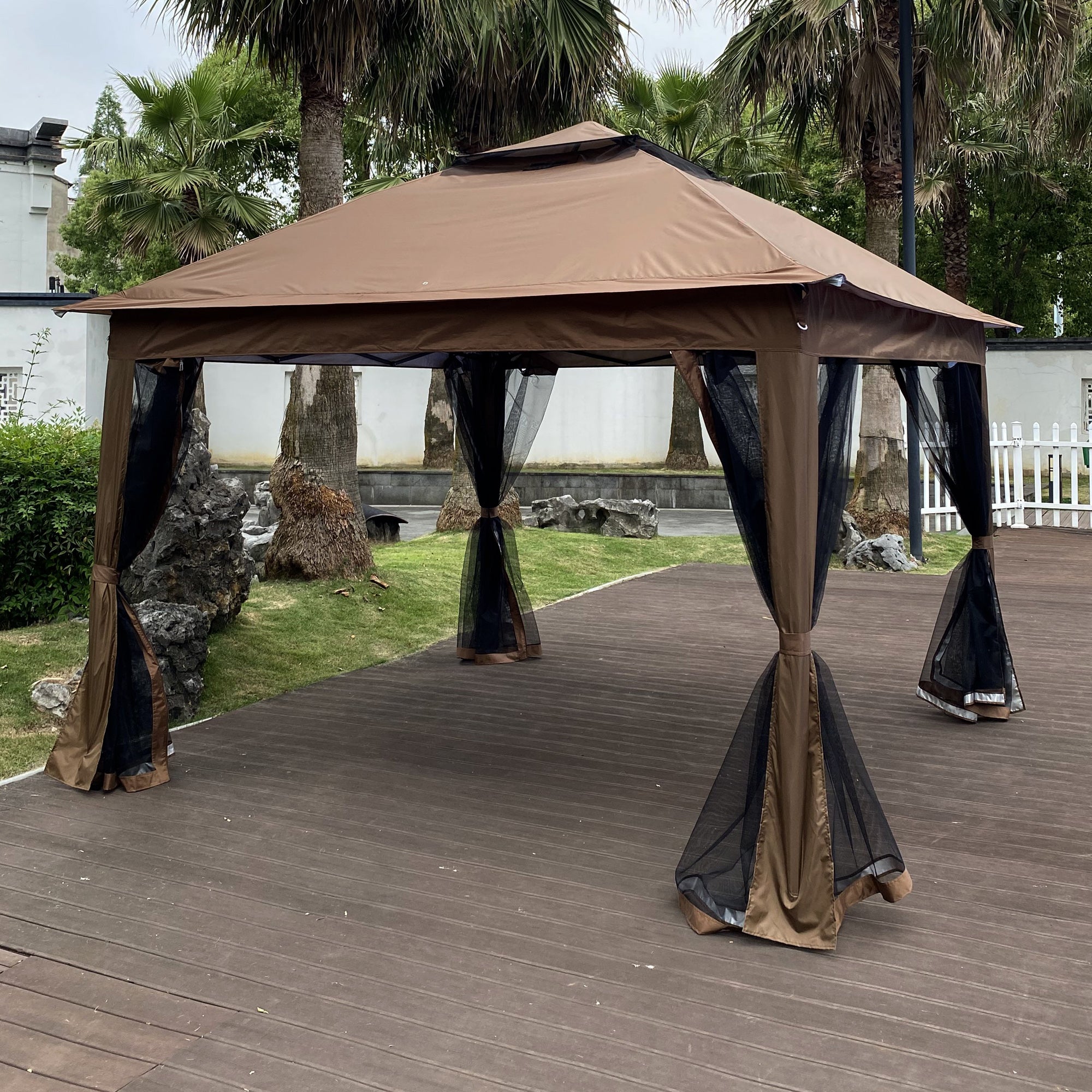 11' X 11 ' Brown Steel Polyester Soft-Top Outdoor Pop-Up Gazebo Canopy