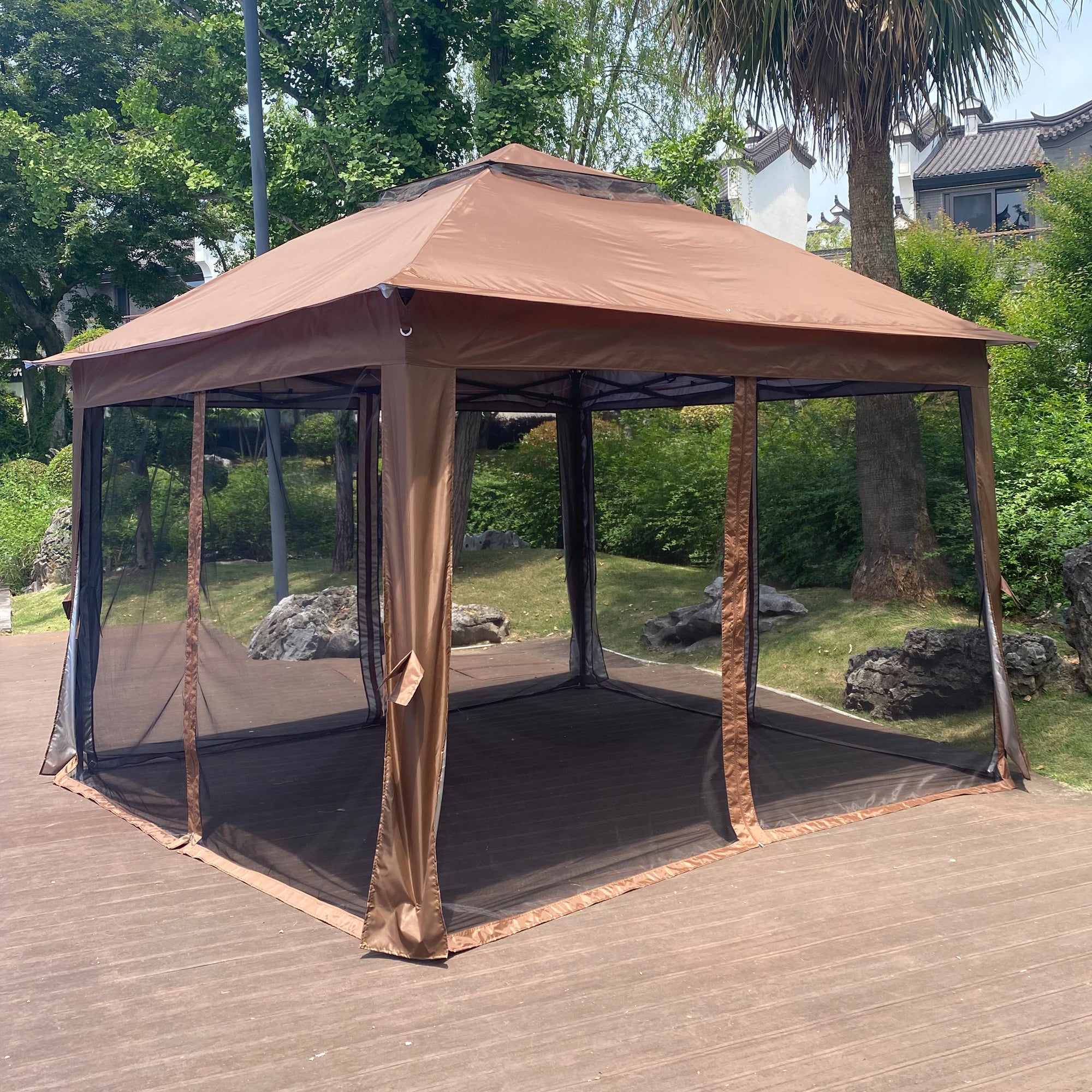 11' X 11 ' Brown Steel Polyester Soft-Top Outdoor Pop-Up Gazebo Canopy