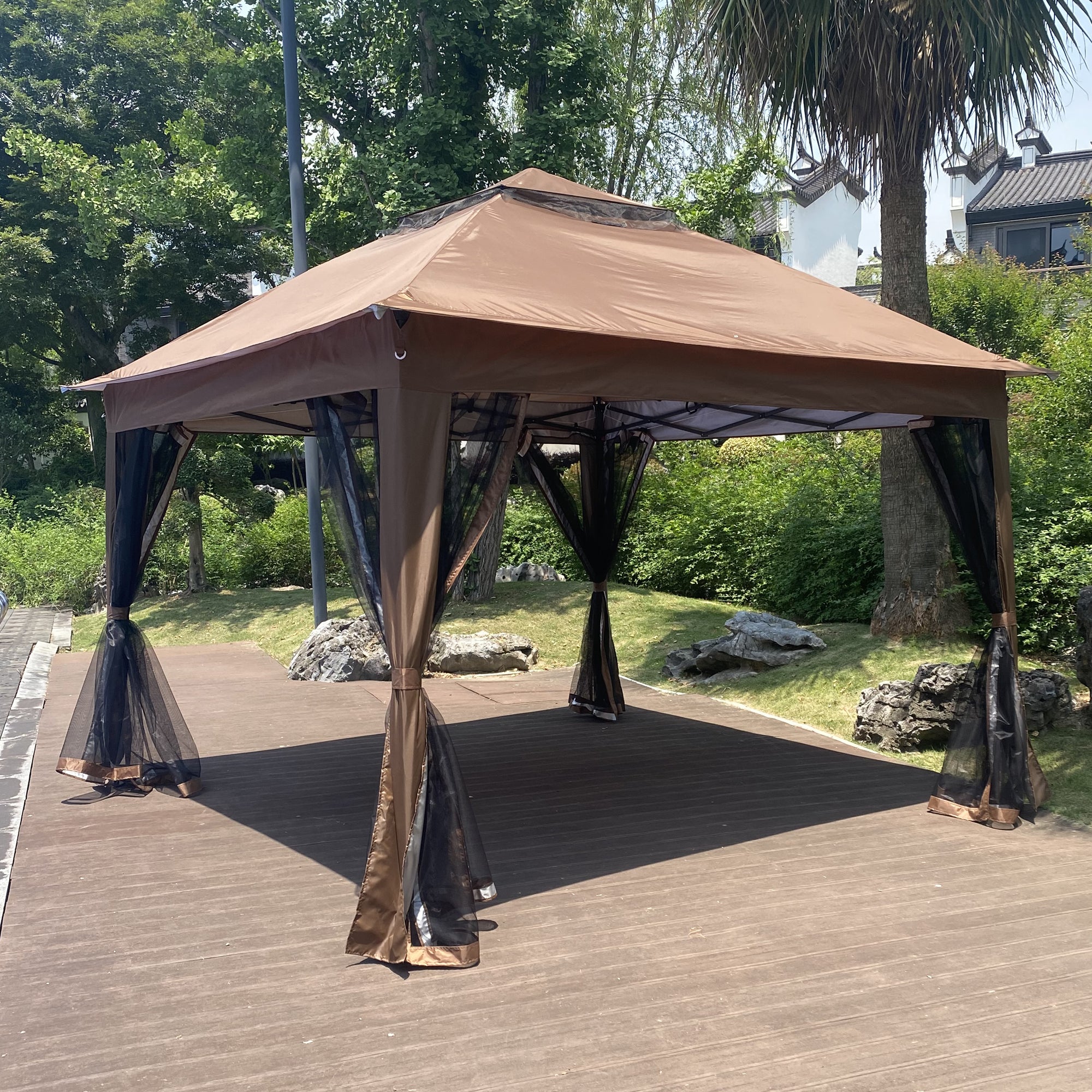 11' X 11 ' Brown Steel Polyester Soft-Top Outdoor Pop-Up Gazebo Canopy