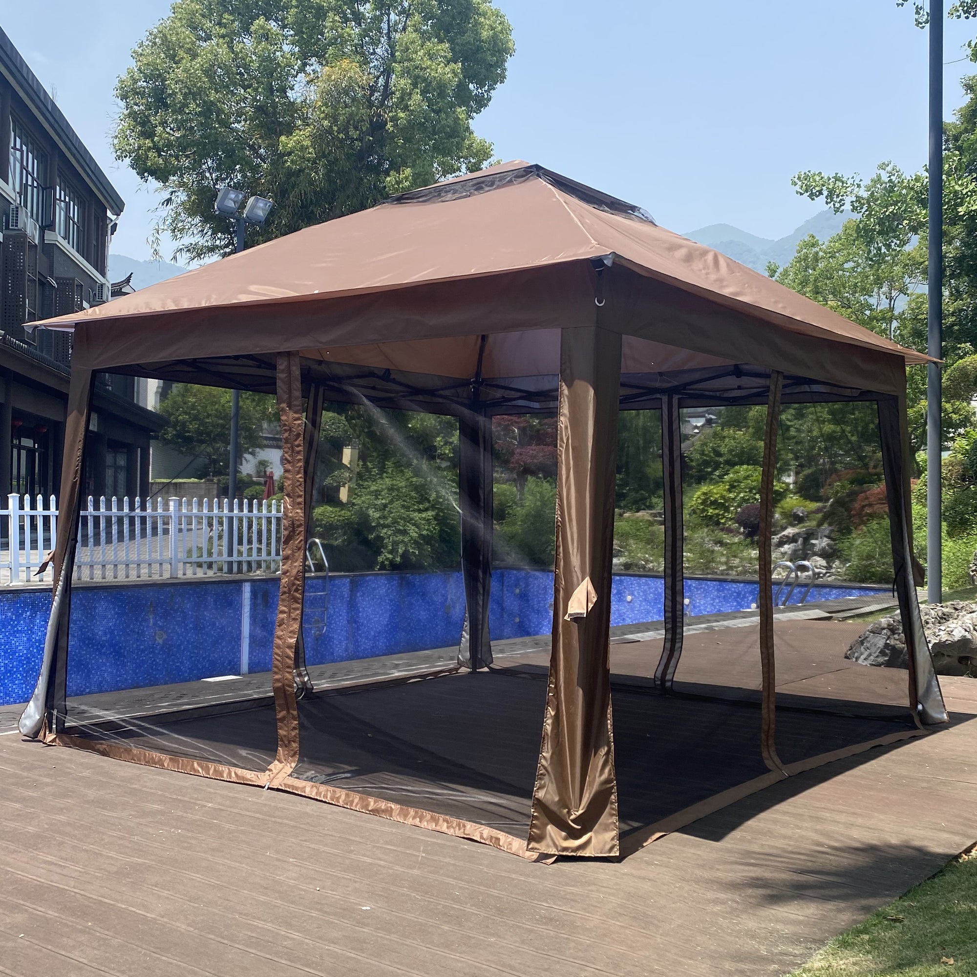 11' X 11 ' Brown Steel Polyester Soft-Top Outdoor Pop-Up Gazebo Canopy