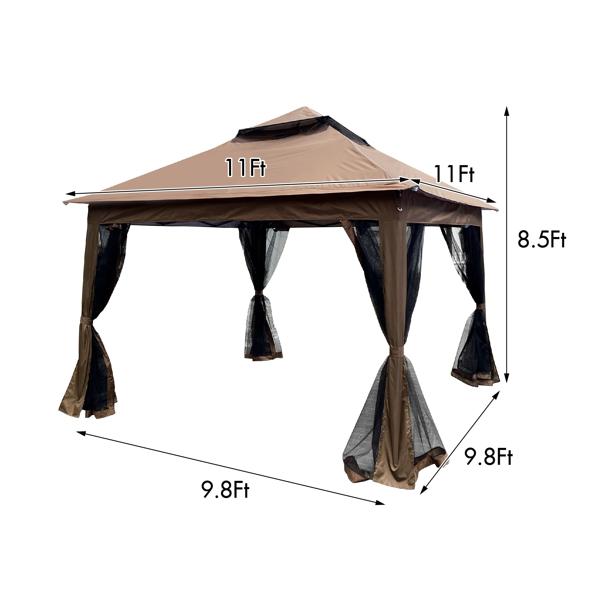 11' X 11 ' Brown Steel Polyester Soft-Top Outdoor Pop-Up Gazebo Canopy