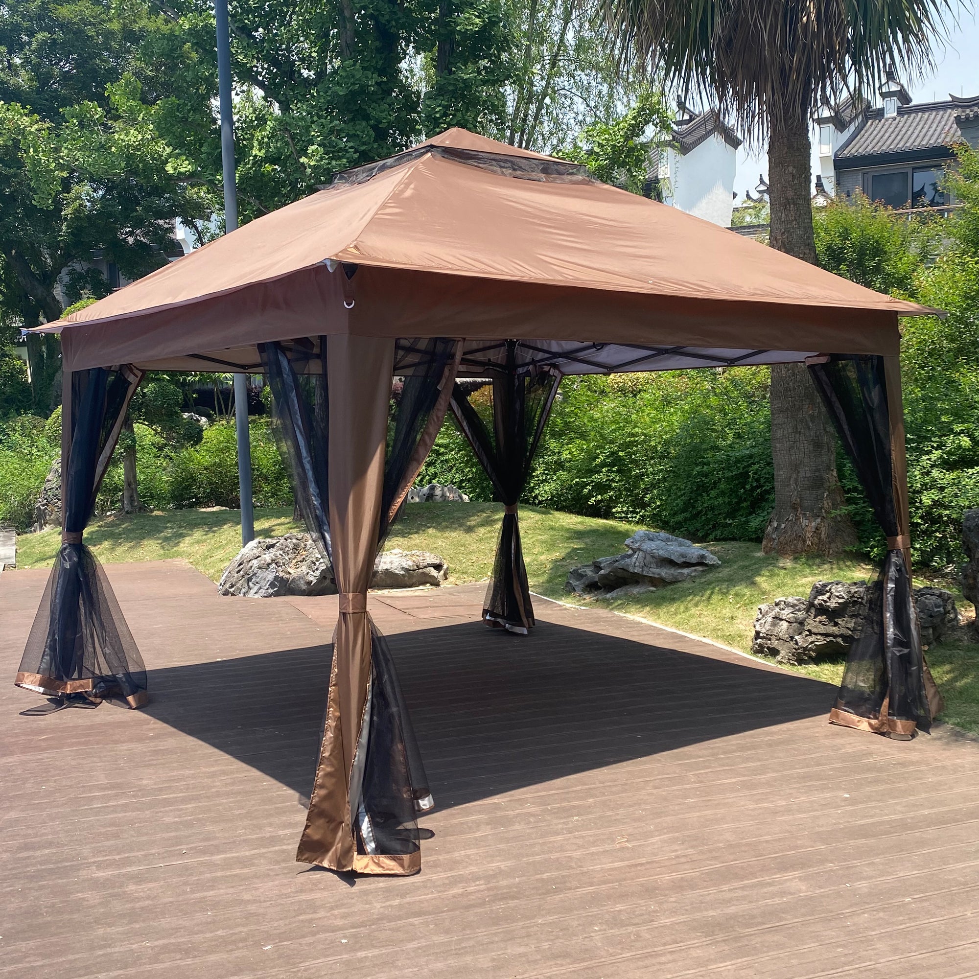 11' X 11 ' Brown Steel Polyester Soft-Top Outdoor Pop-Up Gazebo Canopy