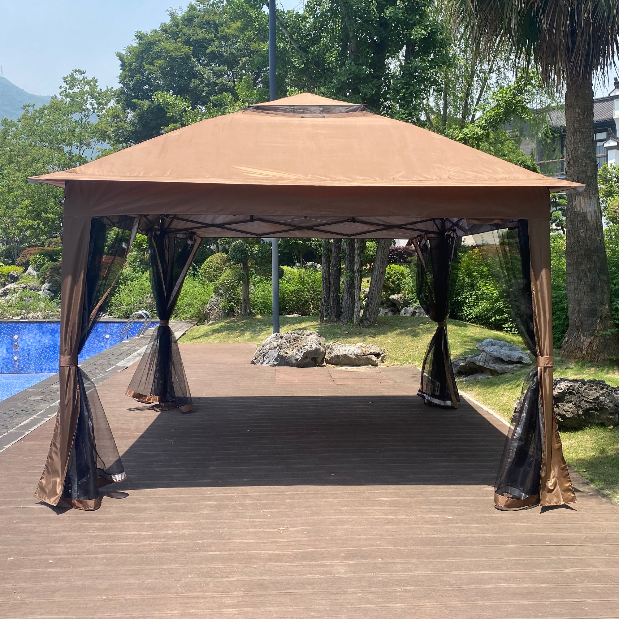 11' X 11 ' Brown Steel Polyester Soft-Top Outdoor Pop-Up Gazebo Canopy