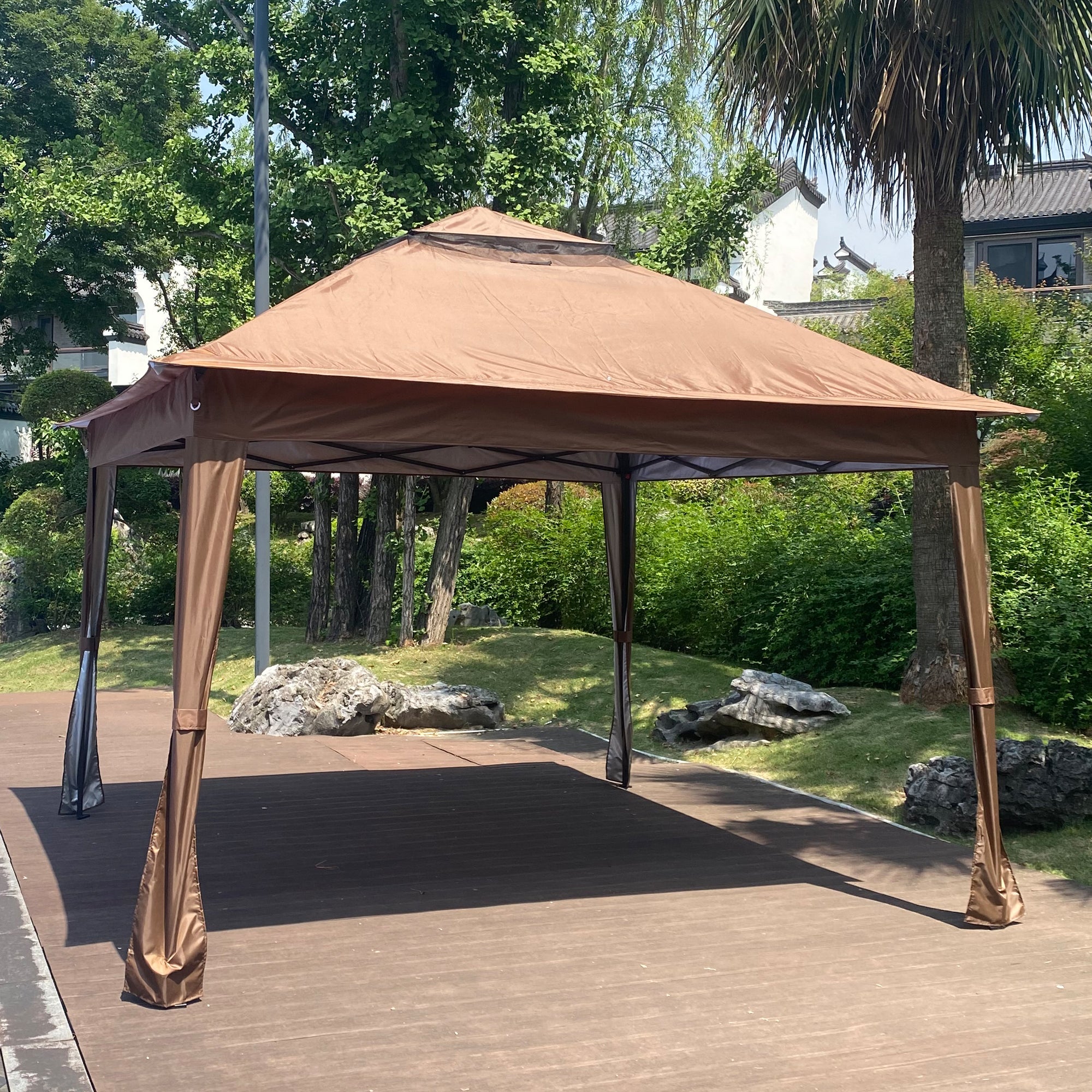 11' X 11 ' Brown Steel Polyester Soft-Top Outdoor Pop-Up Gazebo Canopy