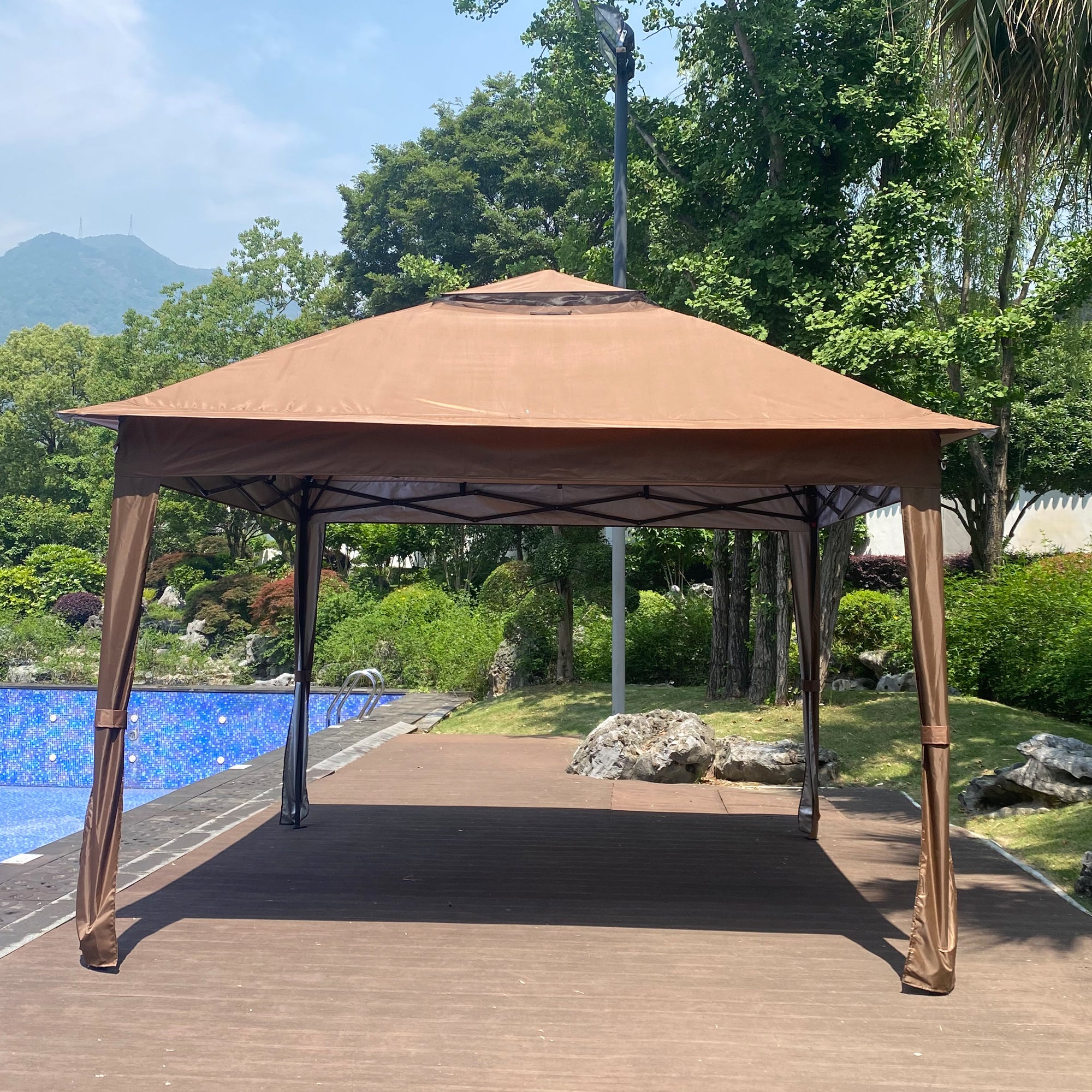 11' X 11 ' Brown Steel Polyester Soft-Top Outdoor Pop-Up Gazebo Canopy