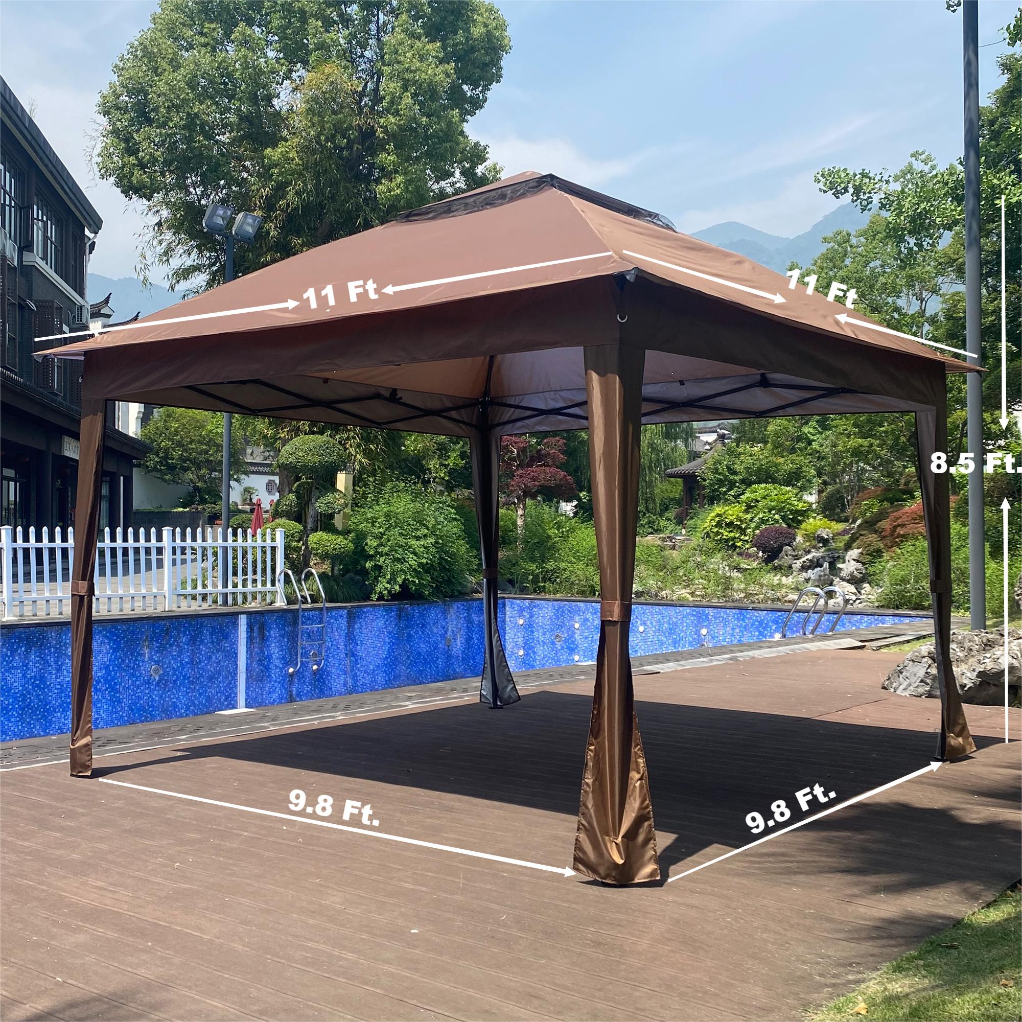 11' X 11 ' Brown Steel Polyester Soft-Top Outdoor Pop-Up Gazebo Canopy