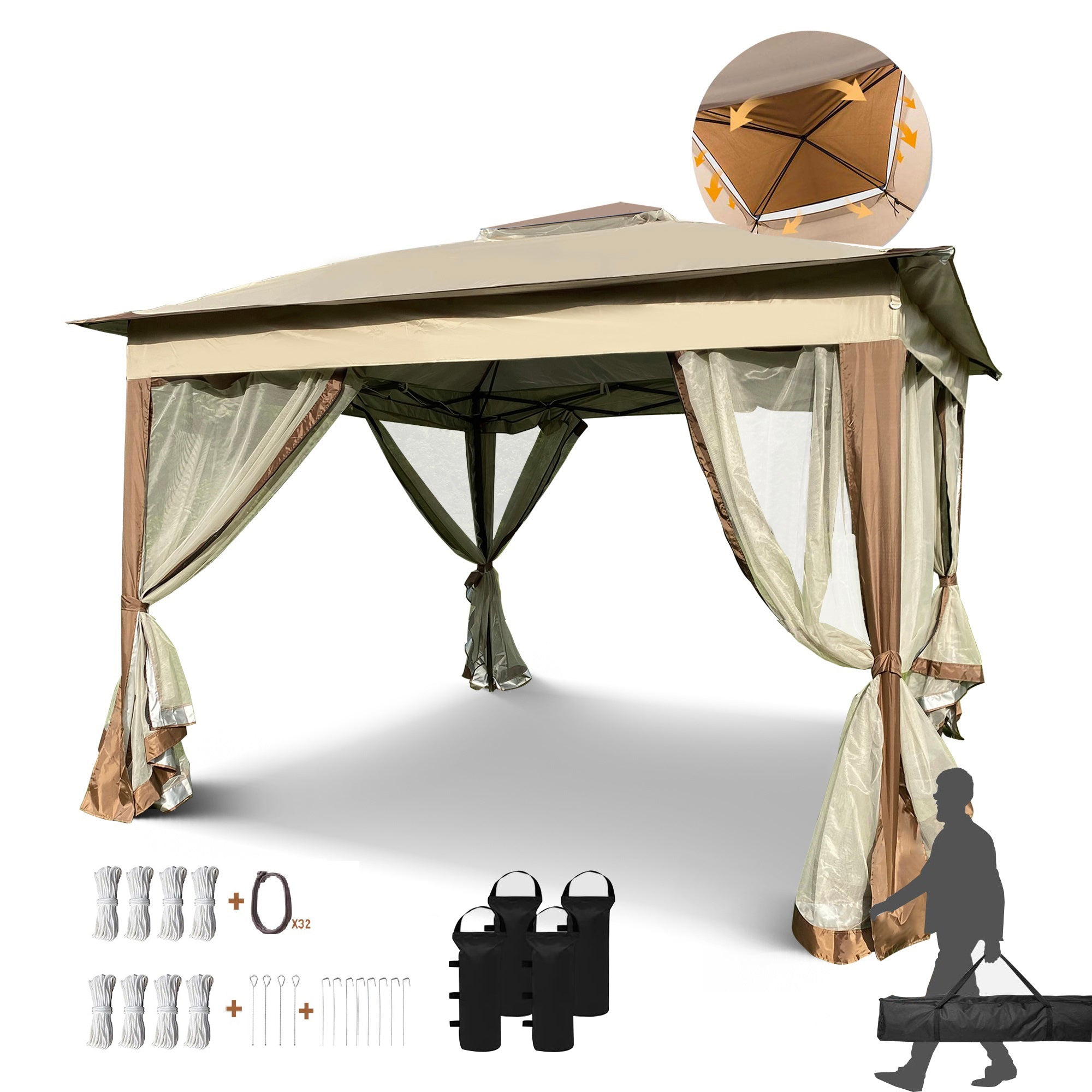 11' X 11 ' Steel Polyester Soft-Top Outdoor Pop-Up Gazebo Canopy