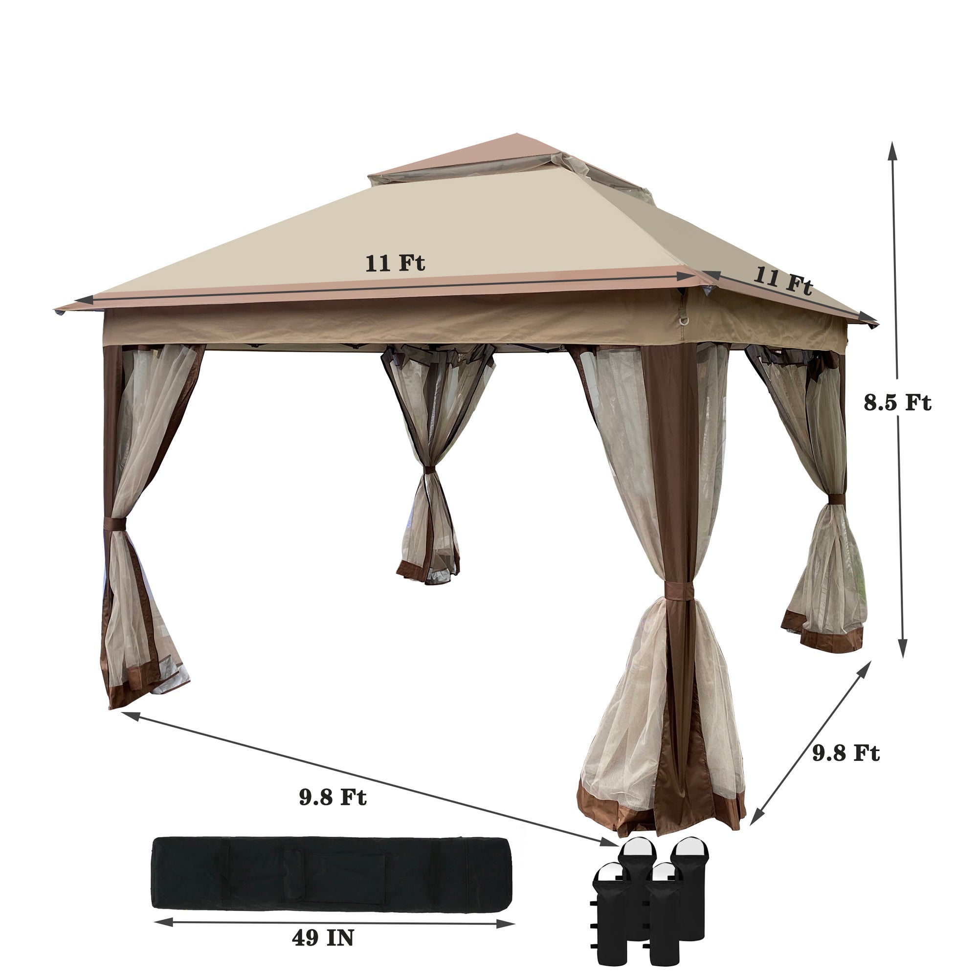 11' X 11 ' Steel Polyester Soft-Top Outdoor Pop-Up Gazebo Canopy