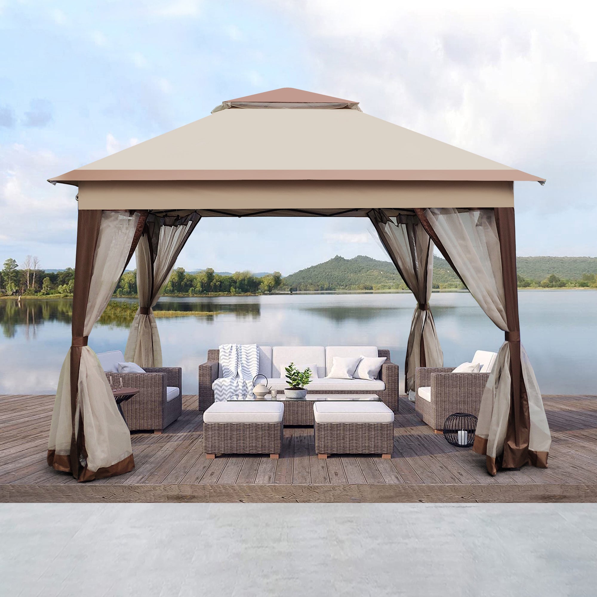 11' X 11 ' Steel Polyester Soft-Top Outdoor Pop-Up Gazebo Canopy