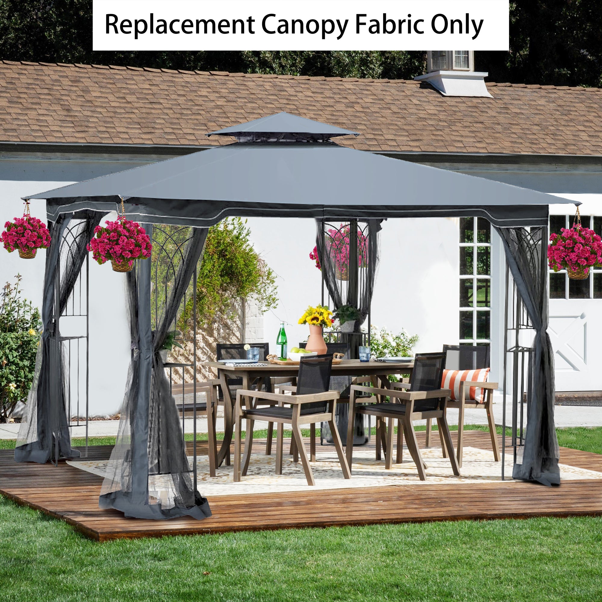 10' X 10 ' Patio Gazebo Double Tiered Replacement Polyester Canopy Top