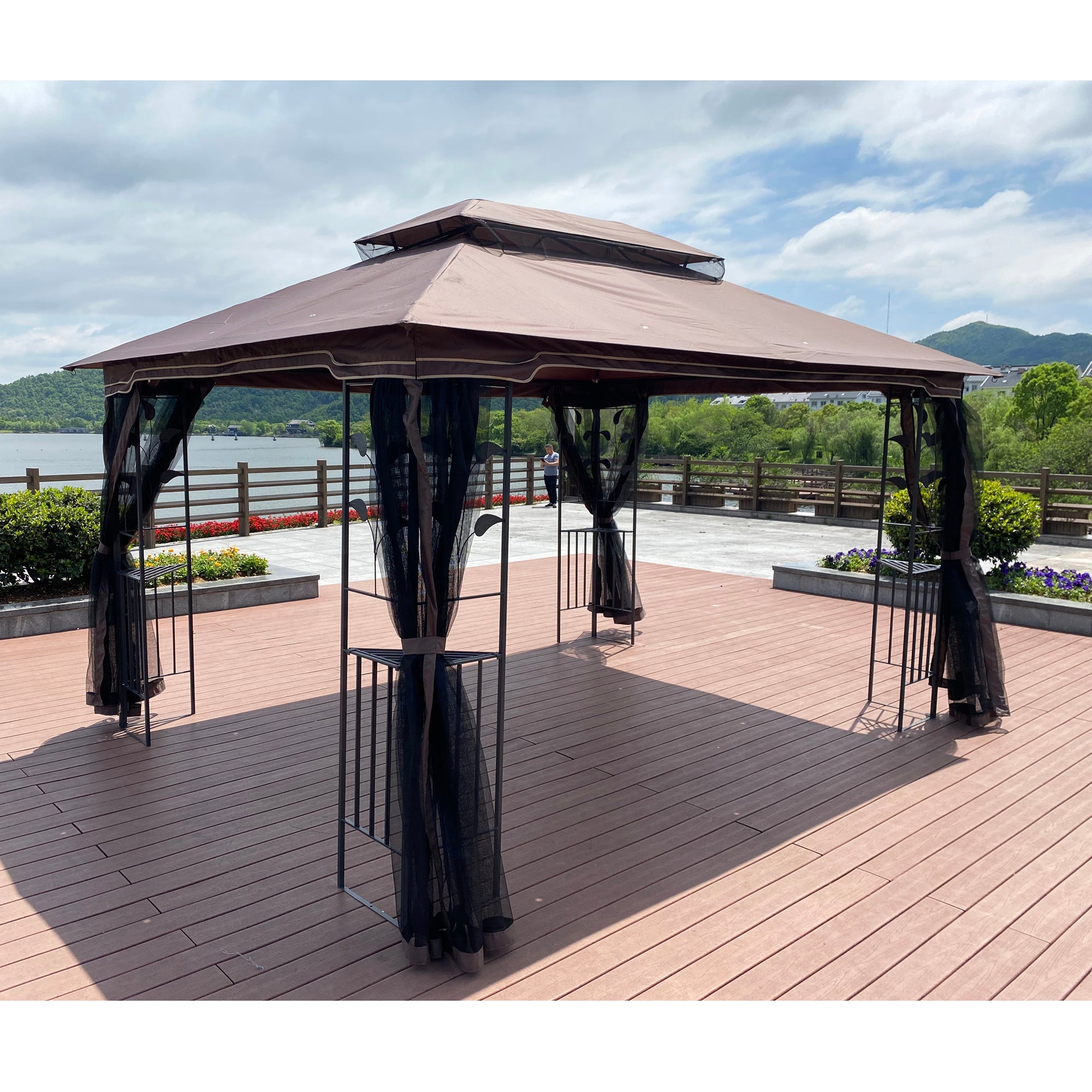 13' x 10' Outdoor Patio Gazebo Canopy Tent With Ventilated Double Roof And Mosquito net