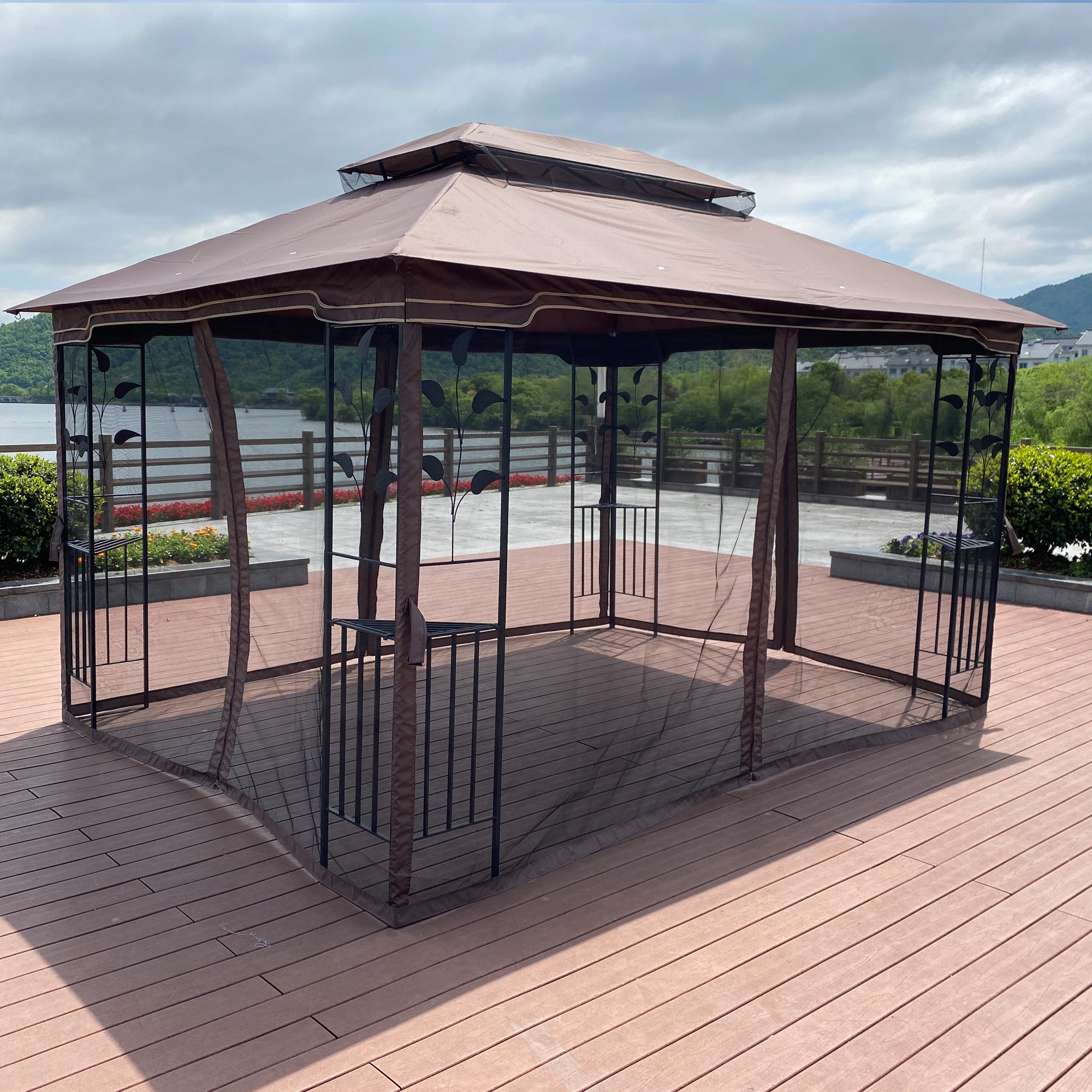 13' x 10' Outdoor Patio Gazebo Canopy Tent With Ventilated Double Roof And Mosquito net