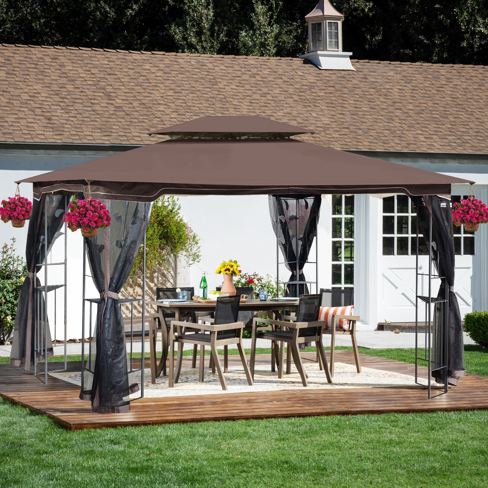 13' x 10' Outdoor Patio Gazebo Canopy Tent With Ventilated Double Roof And Mosquito net