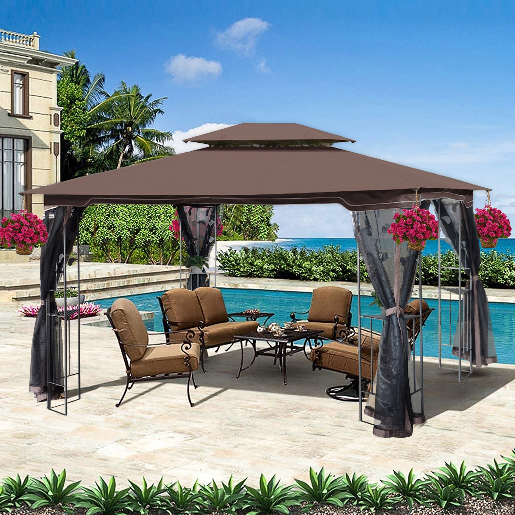 13' x 10' Outdoor Patio Gazebo Canopy Tent With Ventilated Double Roof And Mosquito net