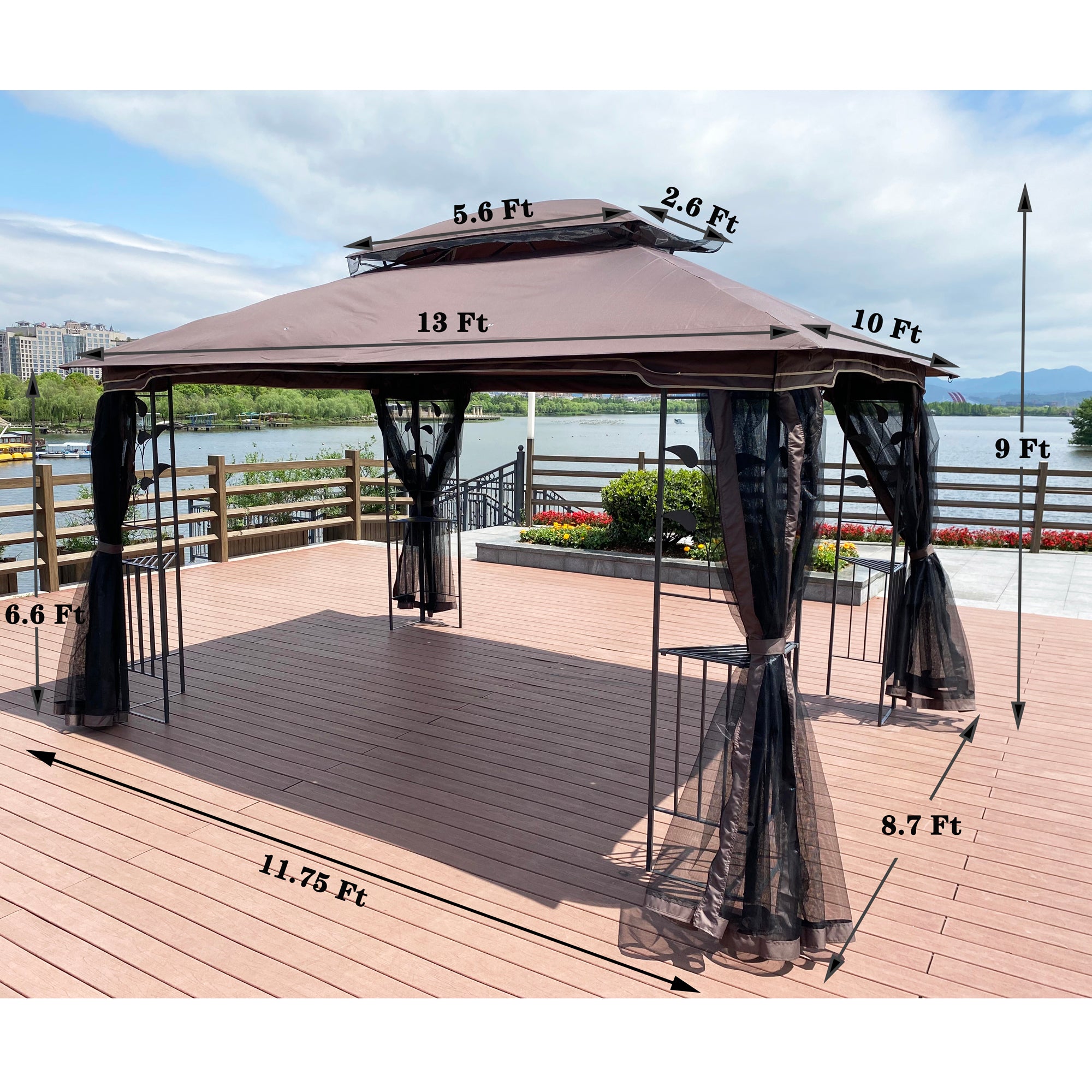 13' x 10' Outdoor Patio Gazebo Canopy Tent With Ventilated Double Roof And Mosquito net