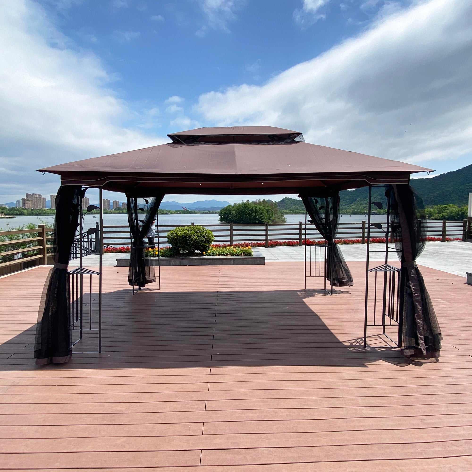 13' x 10' Outdoor Patio Gazebo Canopy Tent With Ventilated Double Roof And Mosquito net