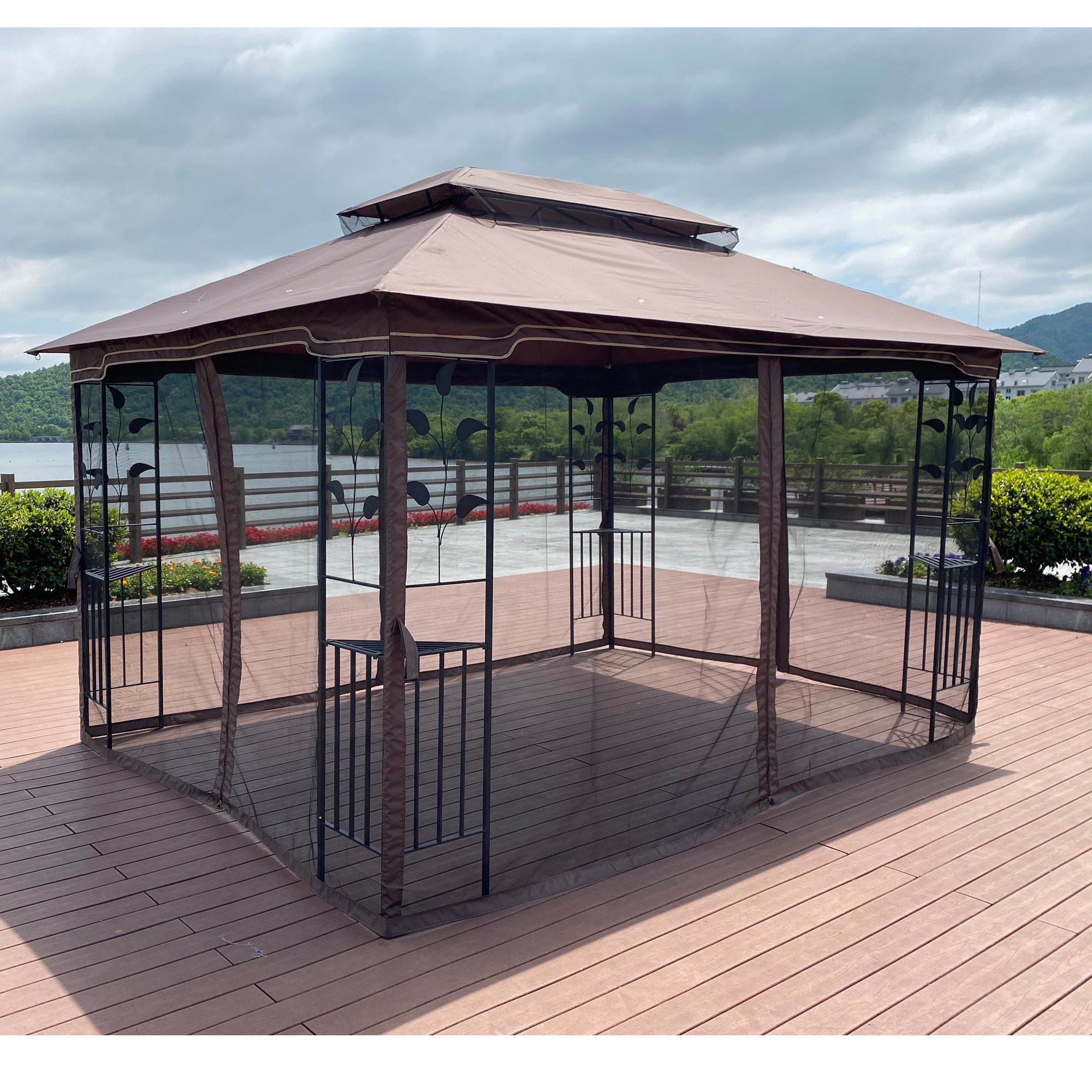 13' x 10' Outdoor Patio Gazebo Canopy Tent With Ventilated Double Roof And Mosquito net
