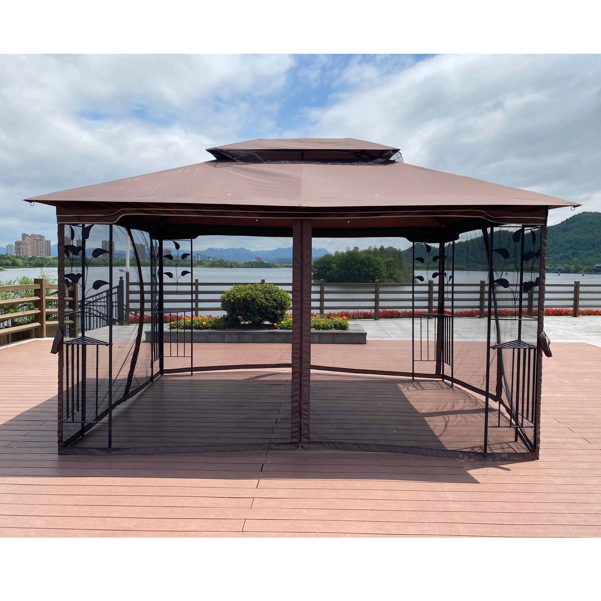 13' x 10' Outdoor Patio Gazebo Canopy Tent With Ventilated Double Roof And Mosquito net