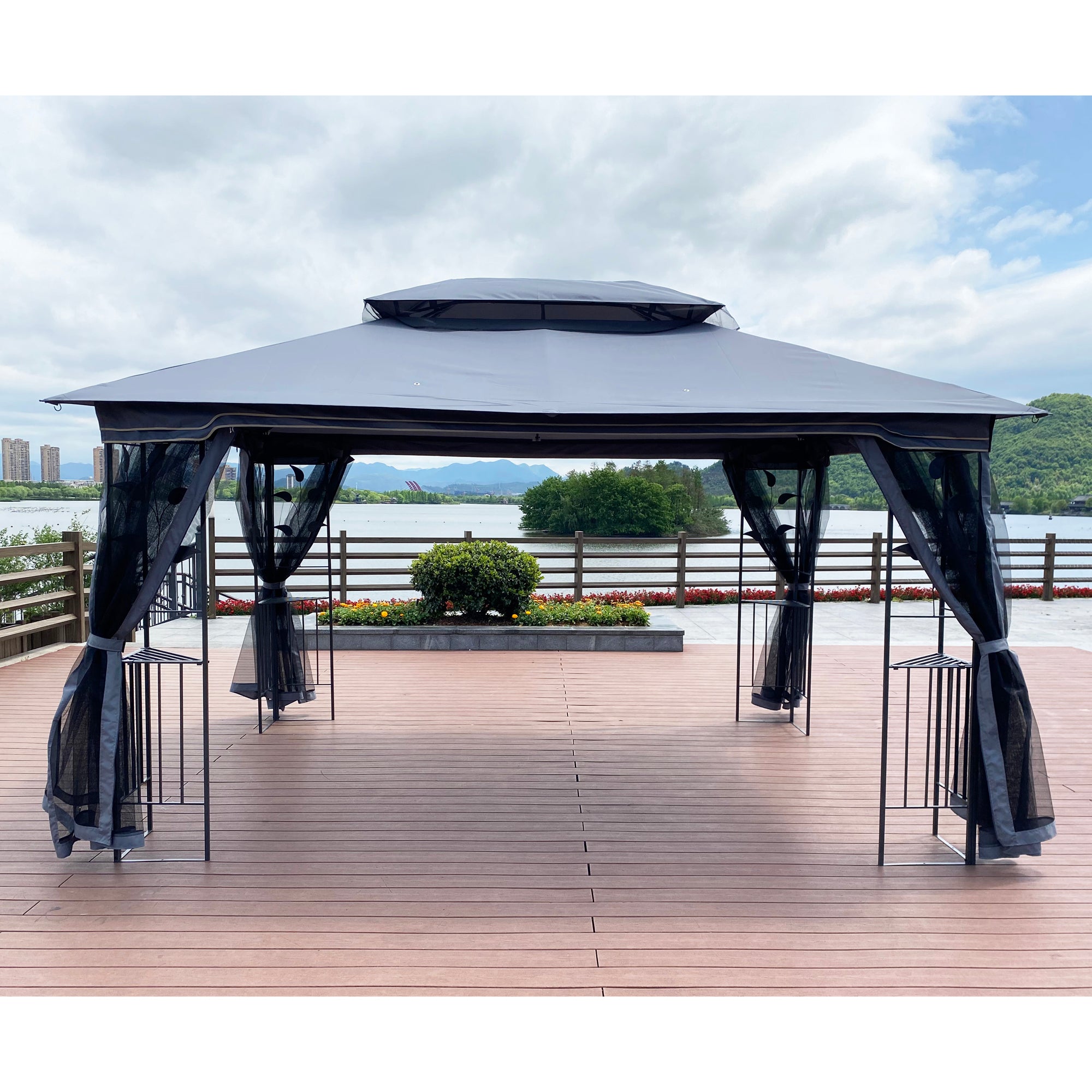 13' x 10' Outdoor Patio Gazebo Canopy Tent With Ventilated Double Roof And Mosquito net