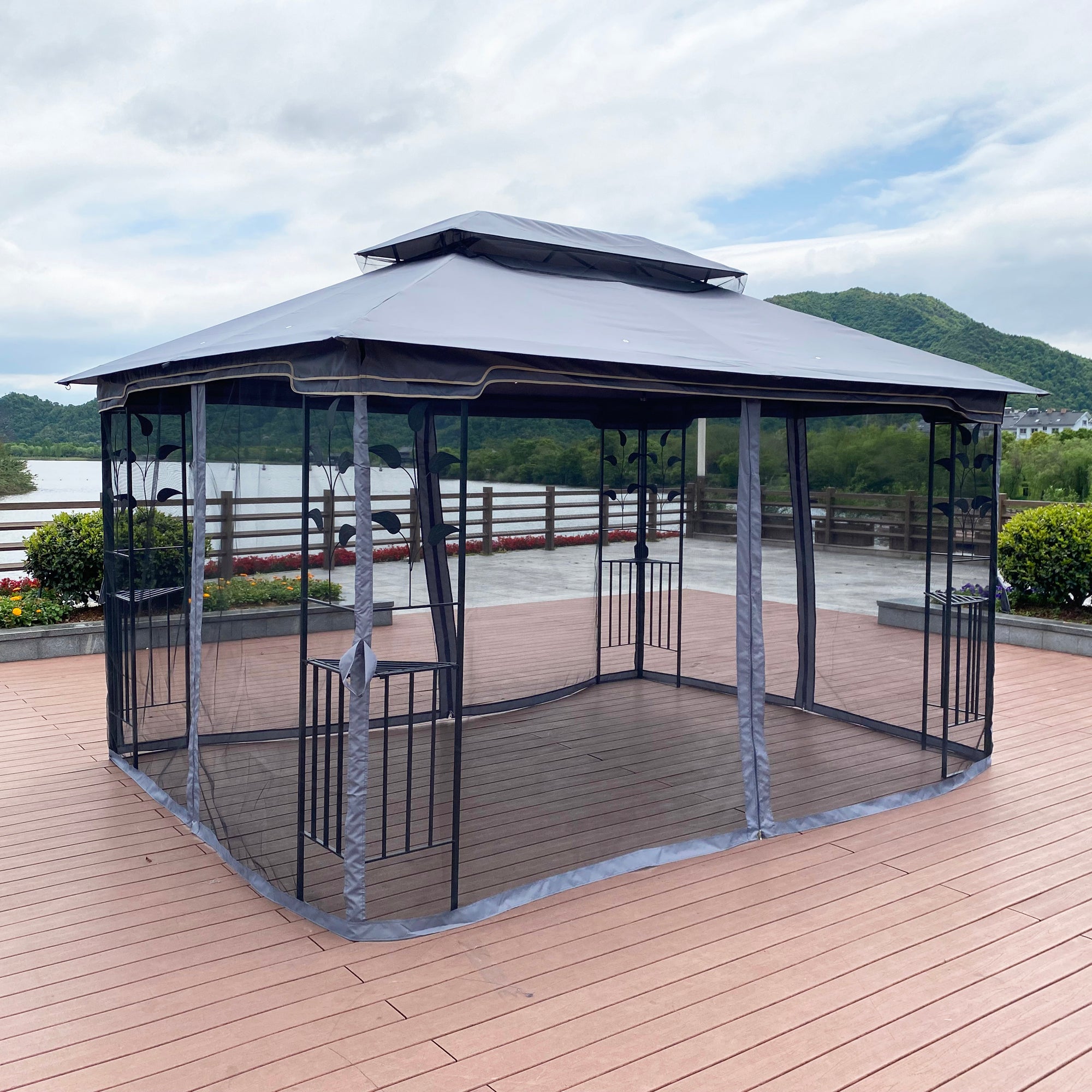 13' x 10' Outdoor Patio Gazebo Canopy Tent With Ventilated Double Roof And Mosquito net