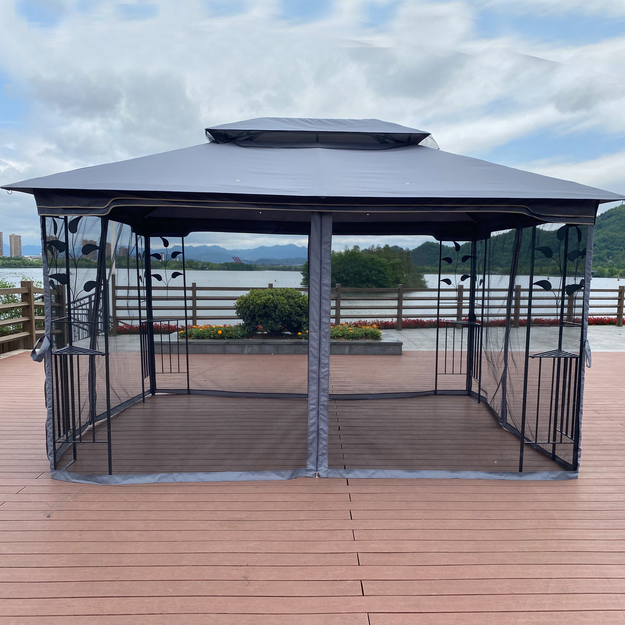 13' x 10' Outdoor Patio Gazebo Canopy Tent With Ventilated Double Roof And Mosquito net
