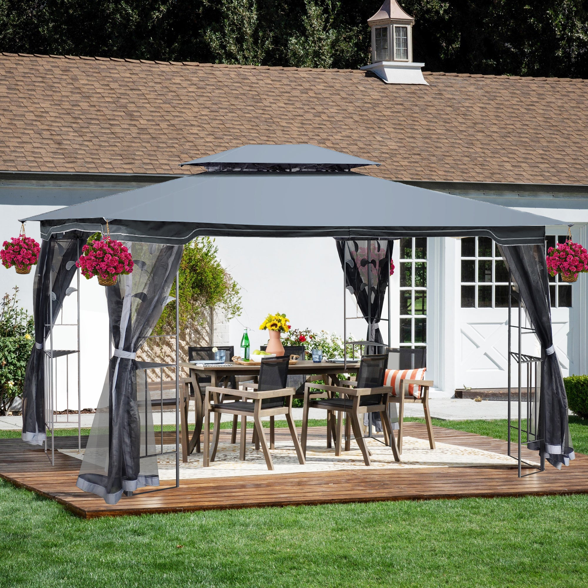 13' x 10' Outdoor Patio Gazebo Canopy Tent With Ventilated Double Roof And Mosquito net