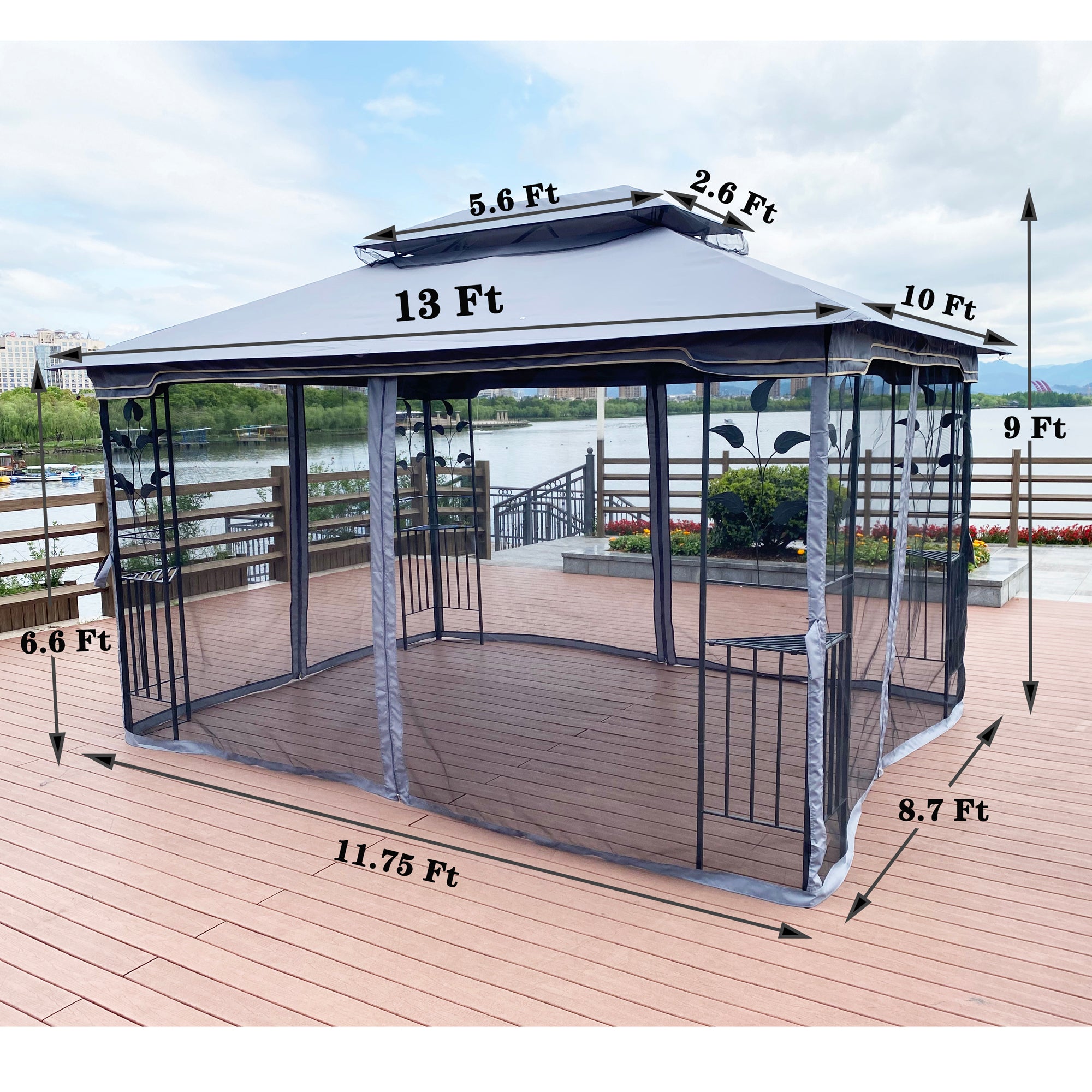 13' x 10' Outdoor Patio Gazebo Canopy Tent With Ventilated Double Roof And Mosquito net
