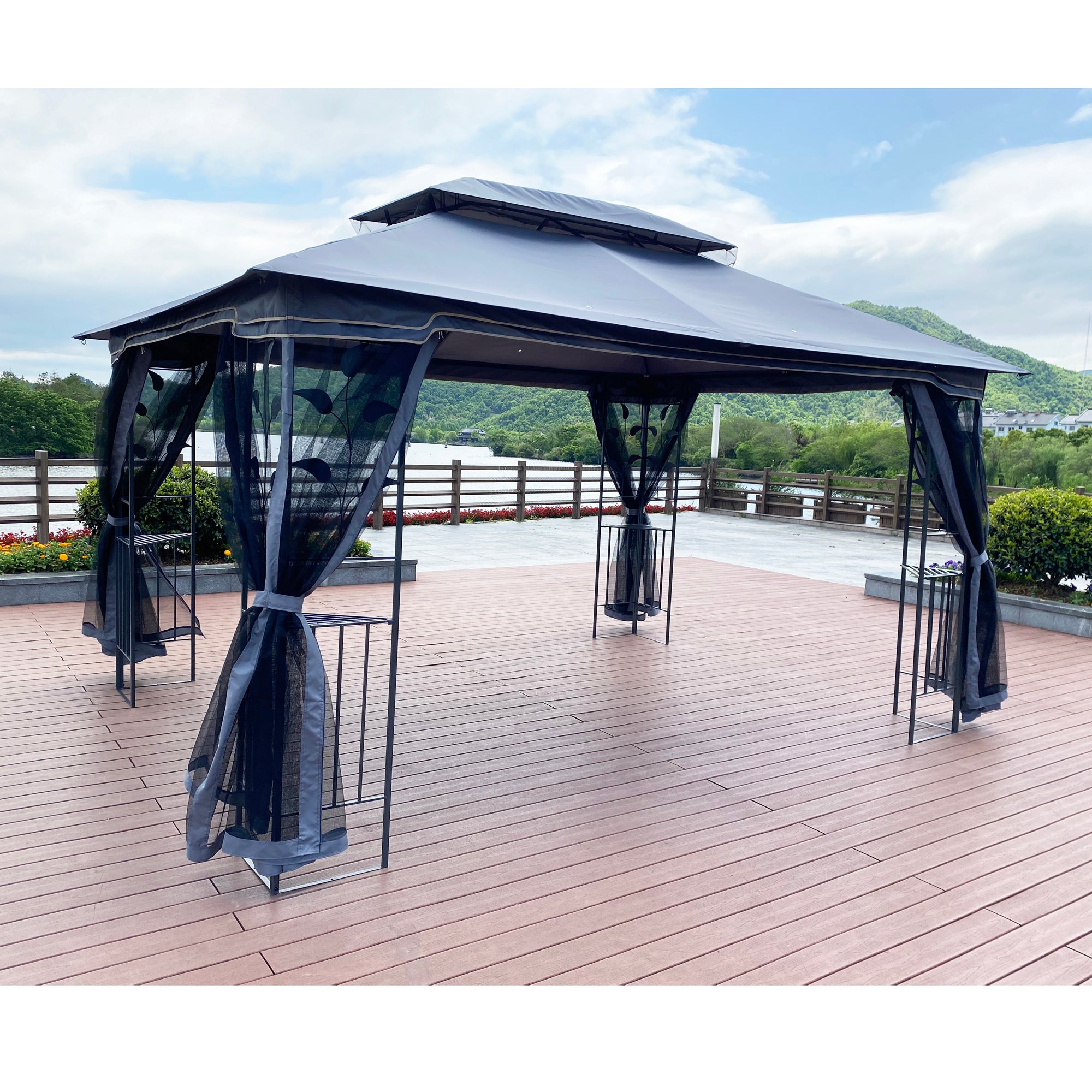 13' x 10' Outdoor Patio Gazebo Canopy Tent With Ventilated Double Roof And Mosquito net