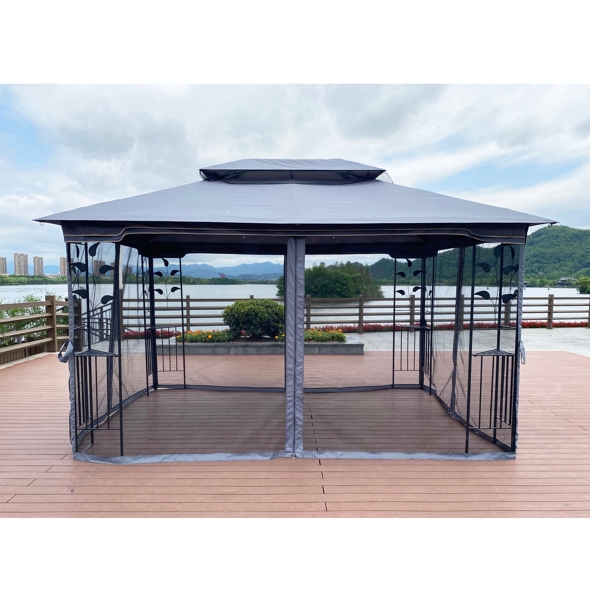 13' x 10' Outdoor Patio Gazebo Canopy Tent With Ventilated Double Roof And Mosquito net