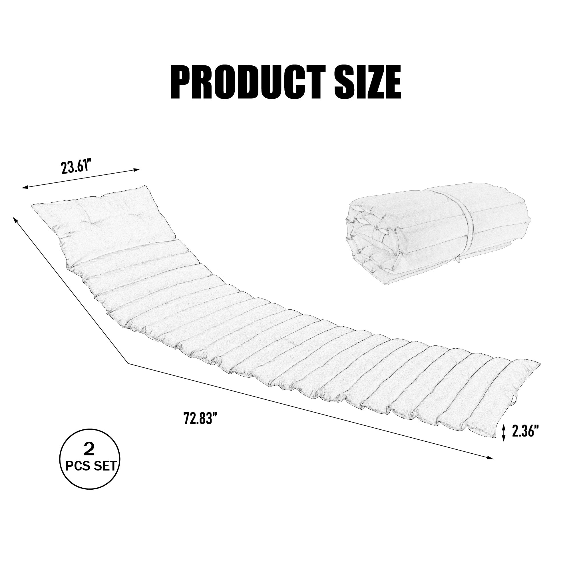 2PCS Set Outdoor Patio Lounge Chair Cushion Replacement