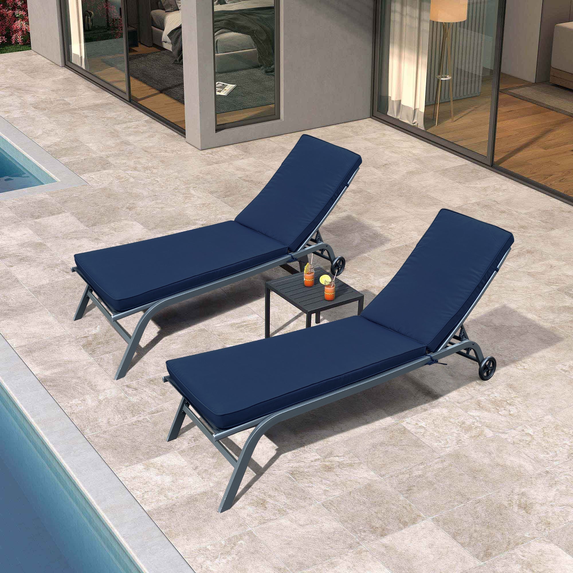 22.05 in. x 74.41 in. 2PCS Set Patio Outdoor Lounge Chair Cushion Replacement