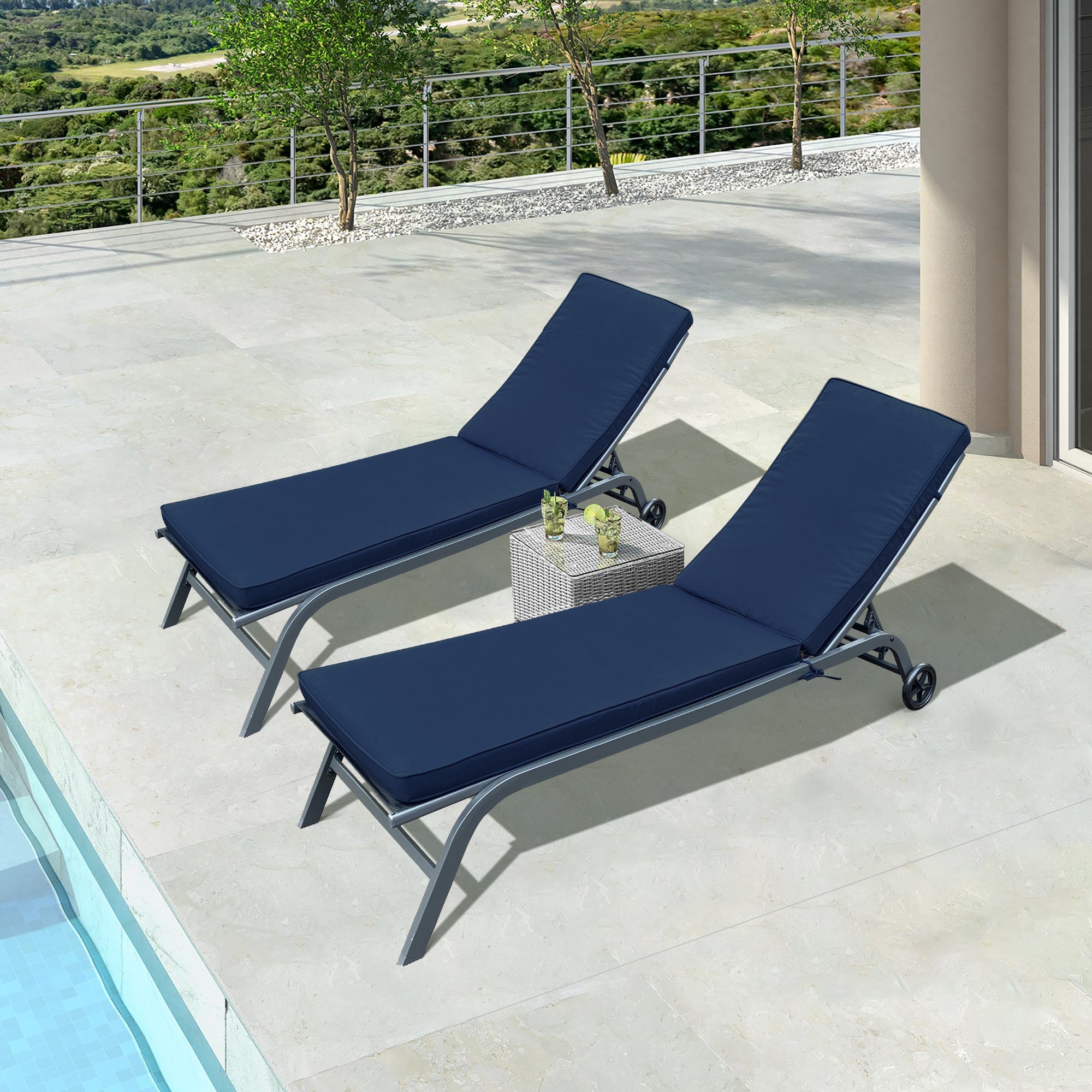 22.05 in. x 74.41 in. 2PCS Set Patio Outdoor Lounge Chair Cushion Replacement