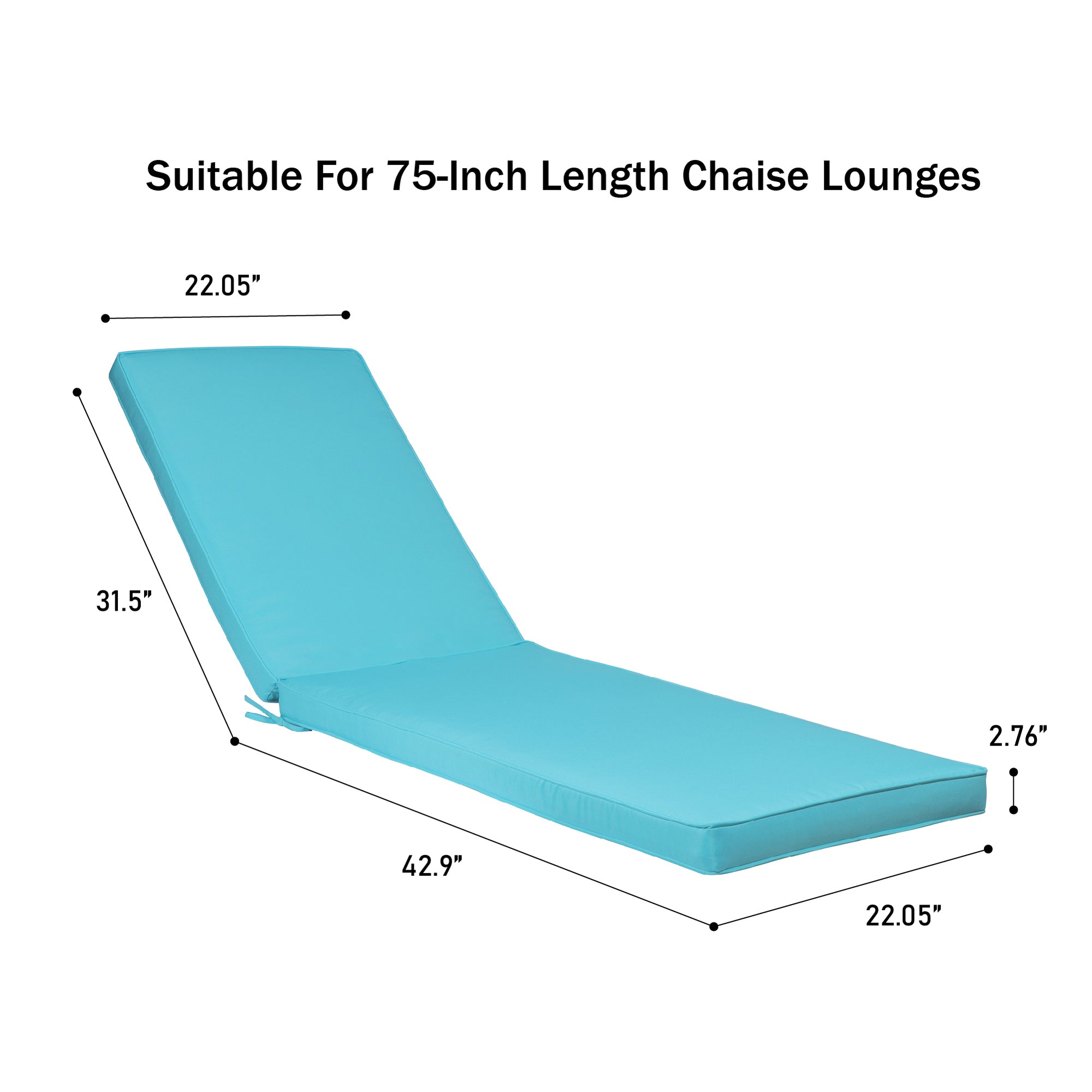 22.05 in. x 74.41 in. 2PCS Set Patio Outdoor Lounge Chair Cushion Replacement