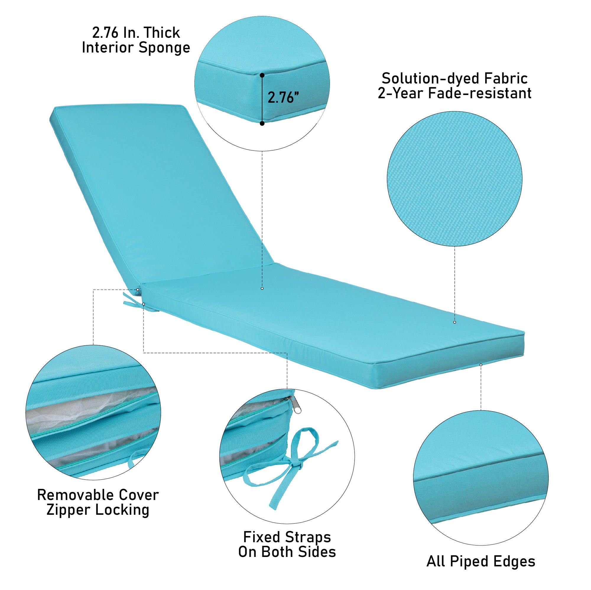 22.05 in. x 74.41 in. 2PCS Set Patio Outdoor Lounge Chair Cushion Replacement