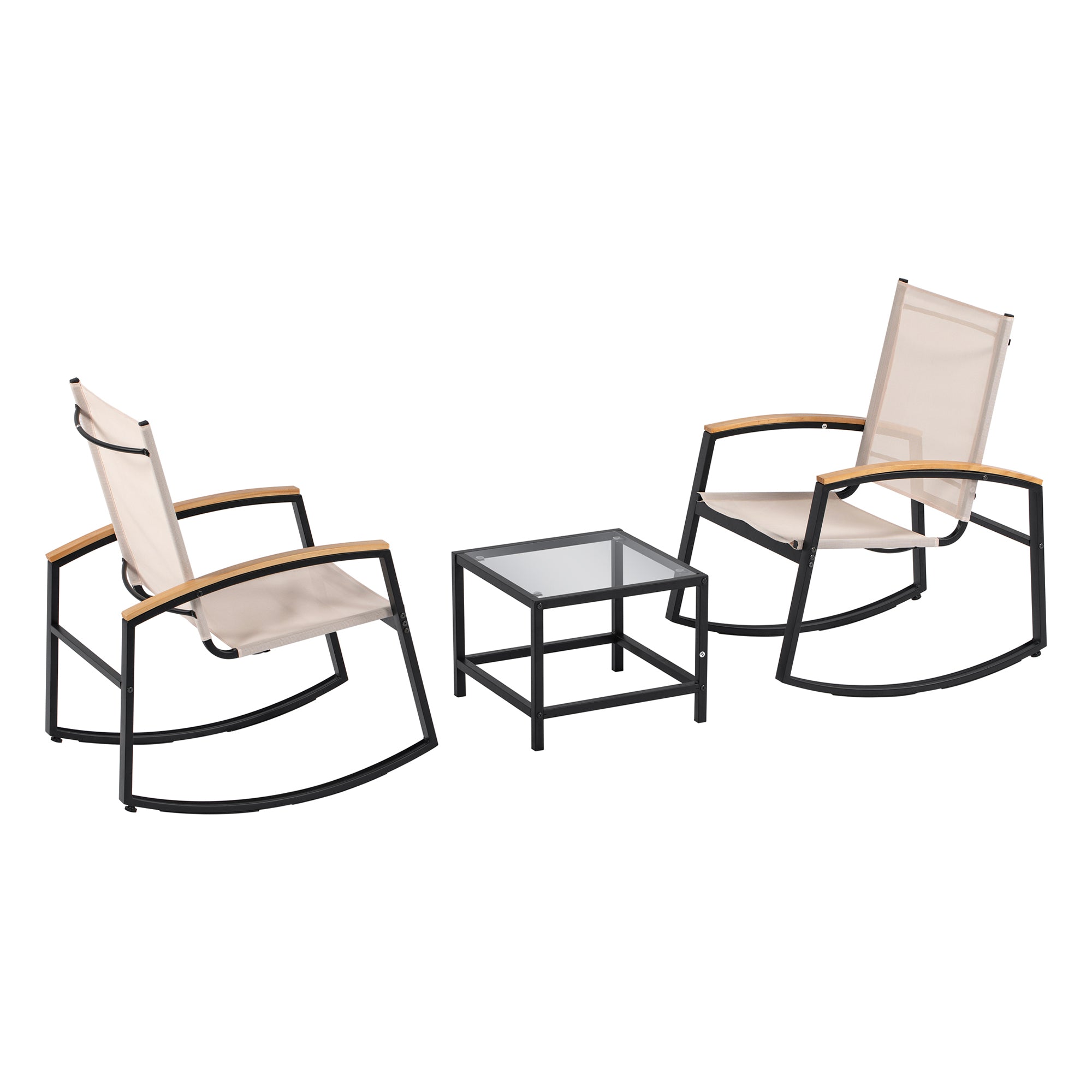 3 Piece Outdoor Black Rocking Patio conversation Set