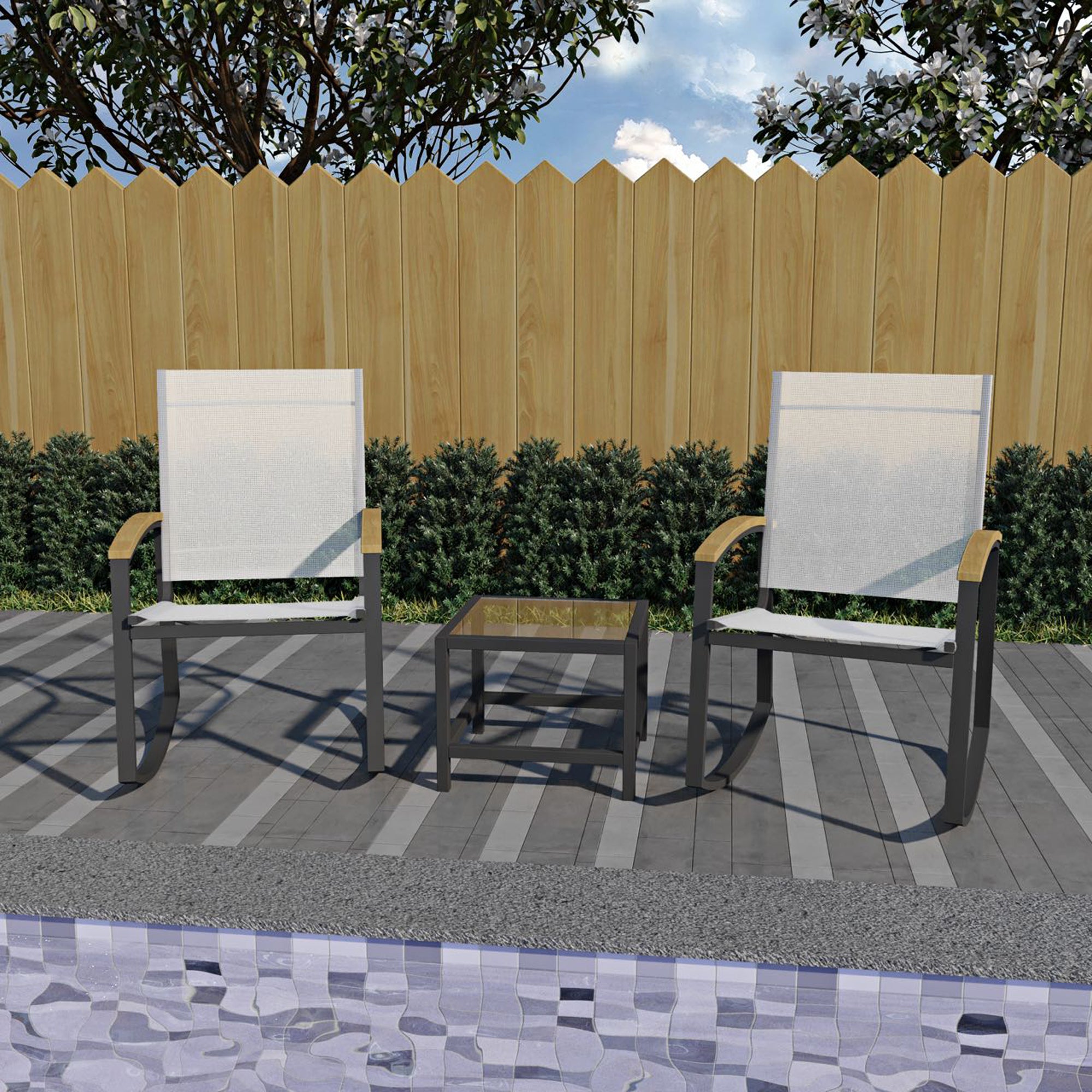 3 Piece Outdoor Black Rocking Patio conversation Set